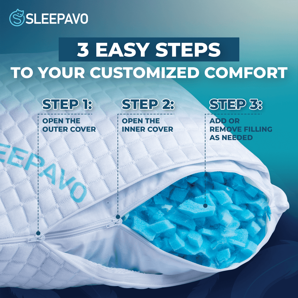 Adjustable Shredded Memory Foam Pillow Queen Size - Soft or Firm Rayon Derived for Side Sleepers, Stomach & Back - Co...