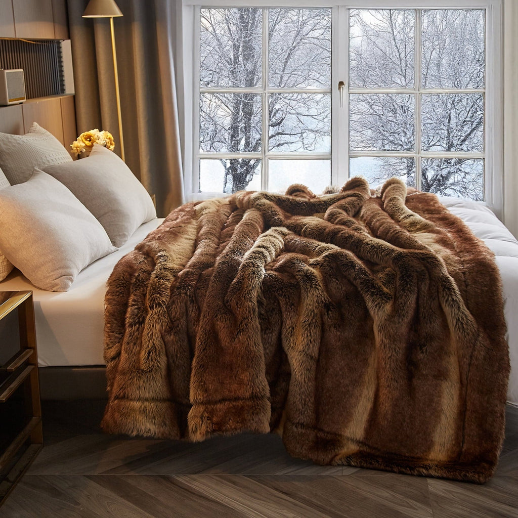 Luxury Faux Fur Throw Blanket for Bed Super Thick Warm Long Fluff Fuzzy Blankets for Bedroom Living Room, 60" x 80", ...