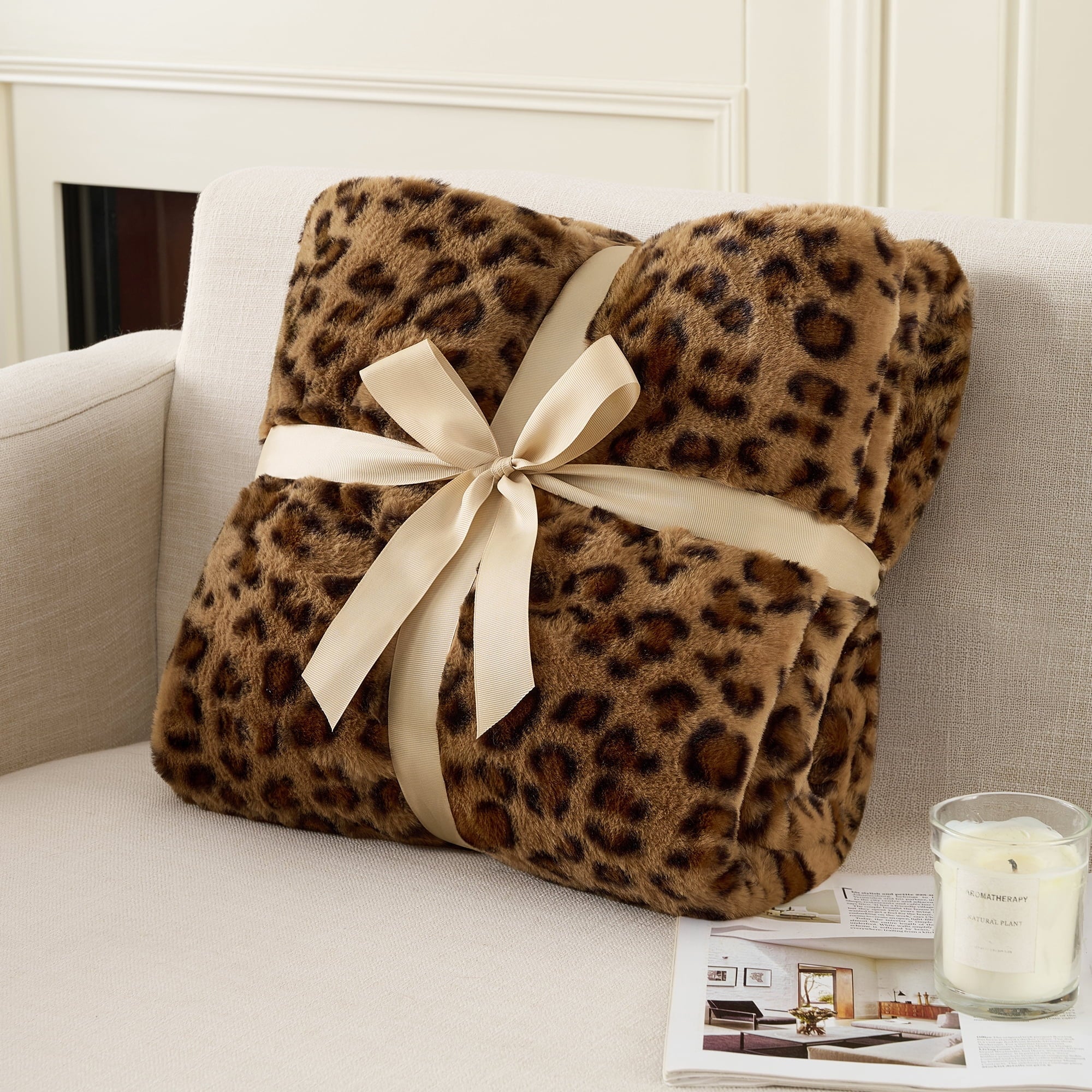 Leopard Print Throw Blanket Soft Cozy Fluffy Plush Cheetah Print Blanket for Home Decor,50"x60",Brown