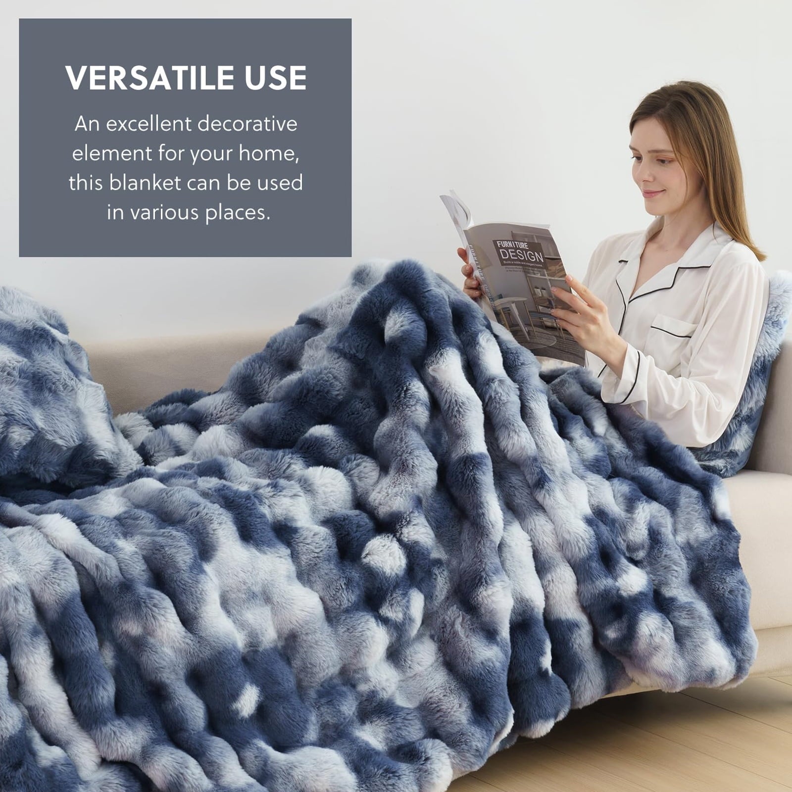 Faux Fur Throw Blanket for Couch Luxury Fluffy Thick Bubble Blanket Warm Cozy Throw for Bedroom Living Room, 50" x 60...