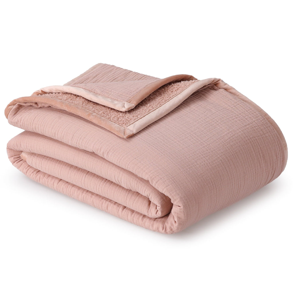 Gauze Reverse to Cozy Knit Super Soft Throw Blanket, Oversized, Antique Blush