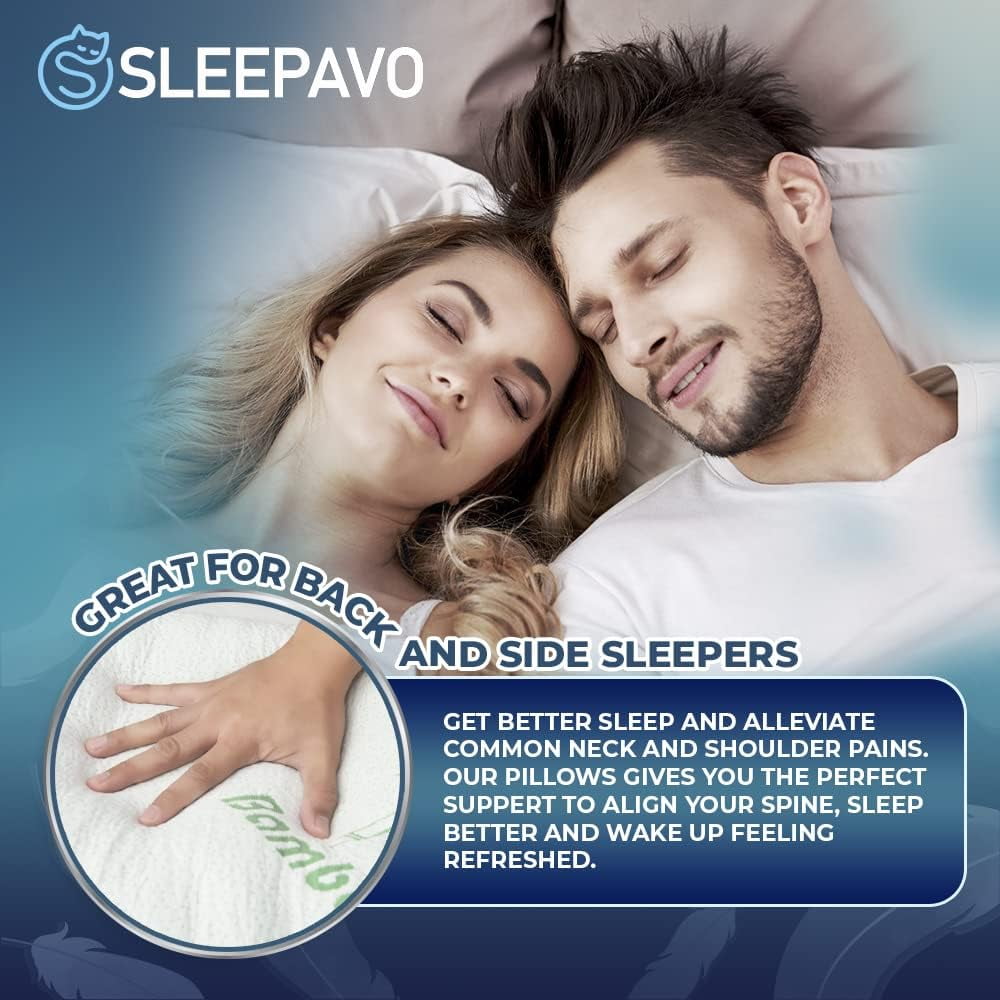 Memory Foam Pillows Queen Size Set of 2 - Cooling Bed Pillows for Sleeping - Back, Stomach, Side Sleeper Firm, Comfy ...