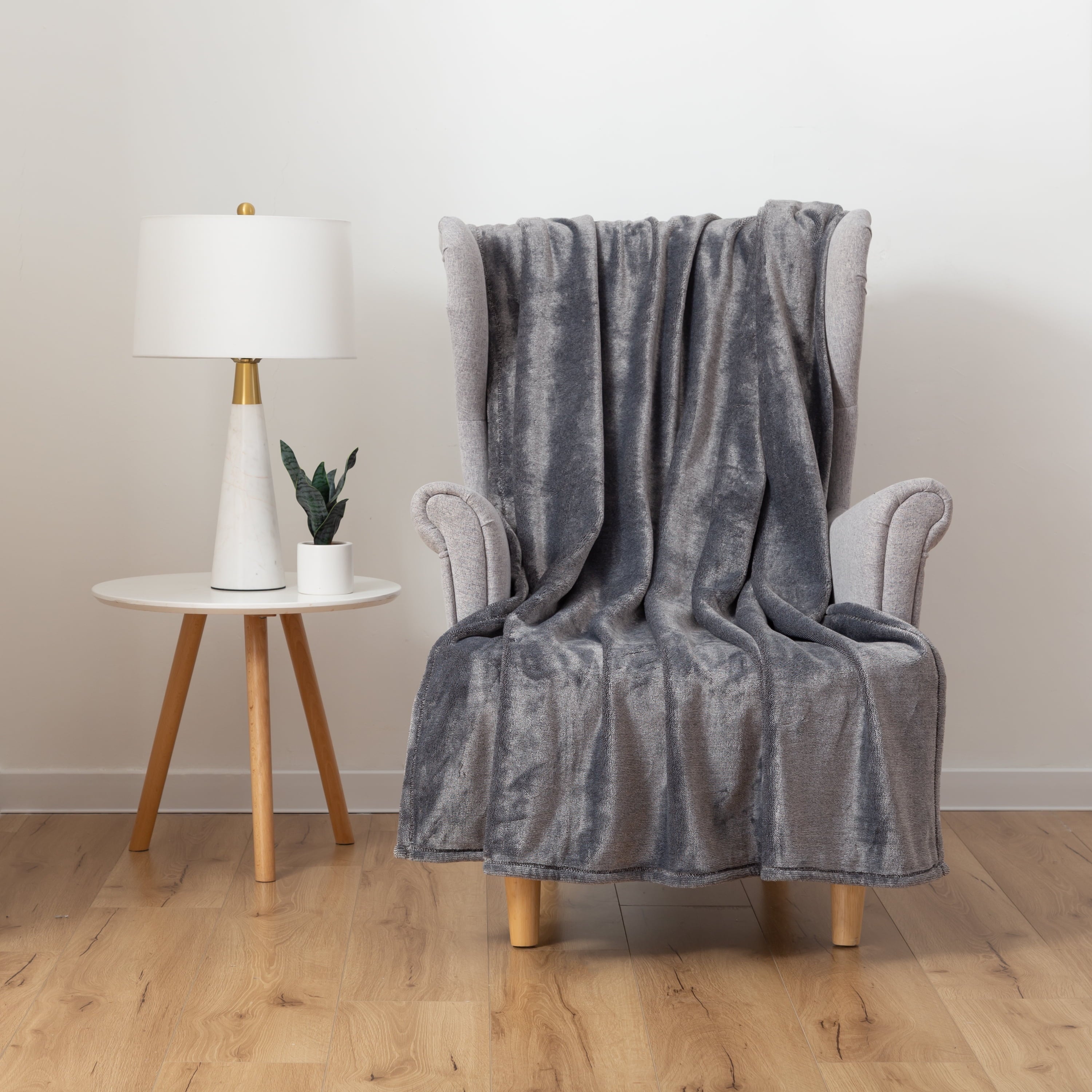 Plush Heathered Soft Oversized Throw Blanket, Gray