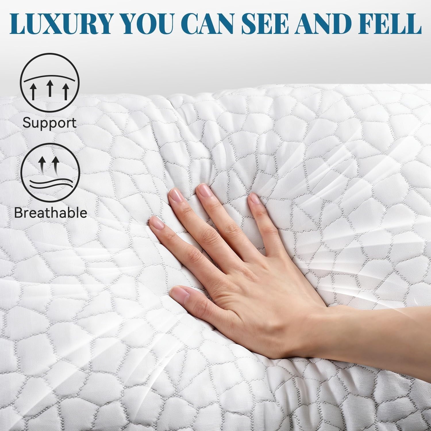 Shredded Memory Foam Pillows for Sleeping, Bed Pillows Queen Size Set of 2 Pack Adjustable for Side and Back Sleeper ...