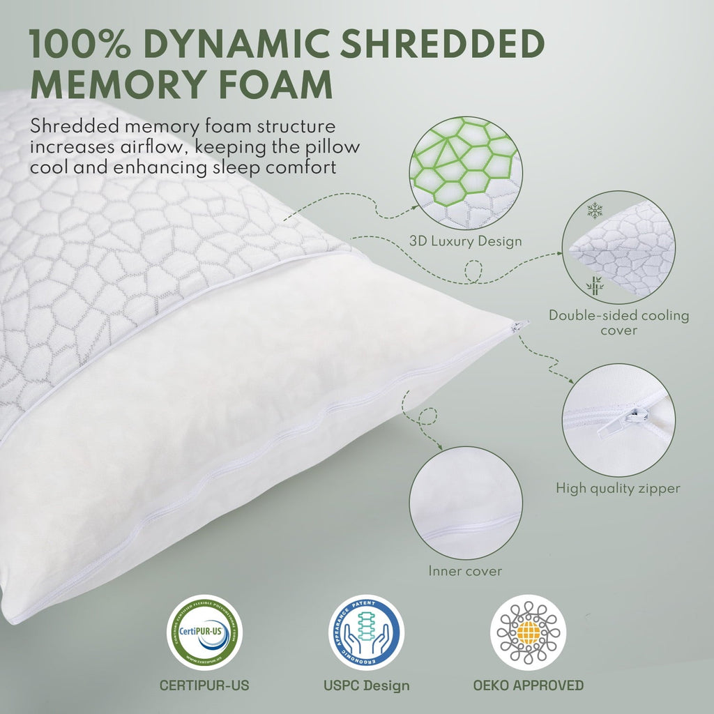 Cooling Memory Foam Queen Pillows for bed 2 Pack,Adjustable Support & Heat Dissipation Tech for Side,Back,Stomach & H...