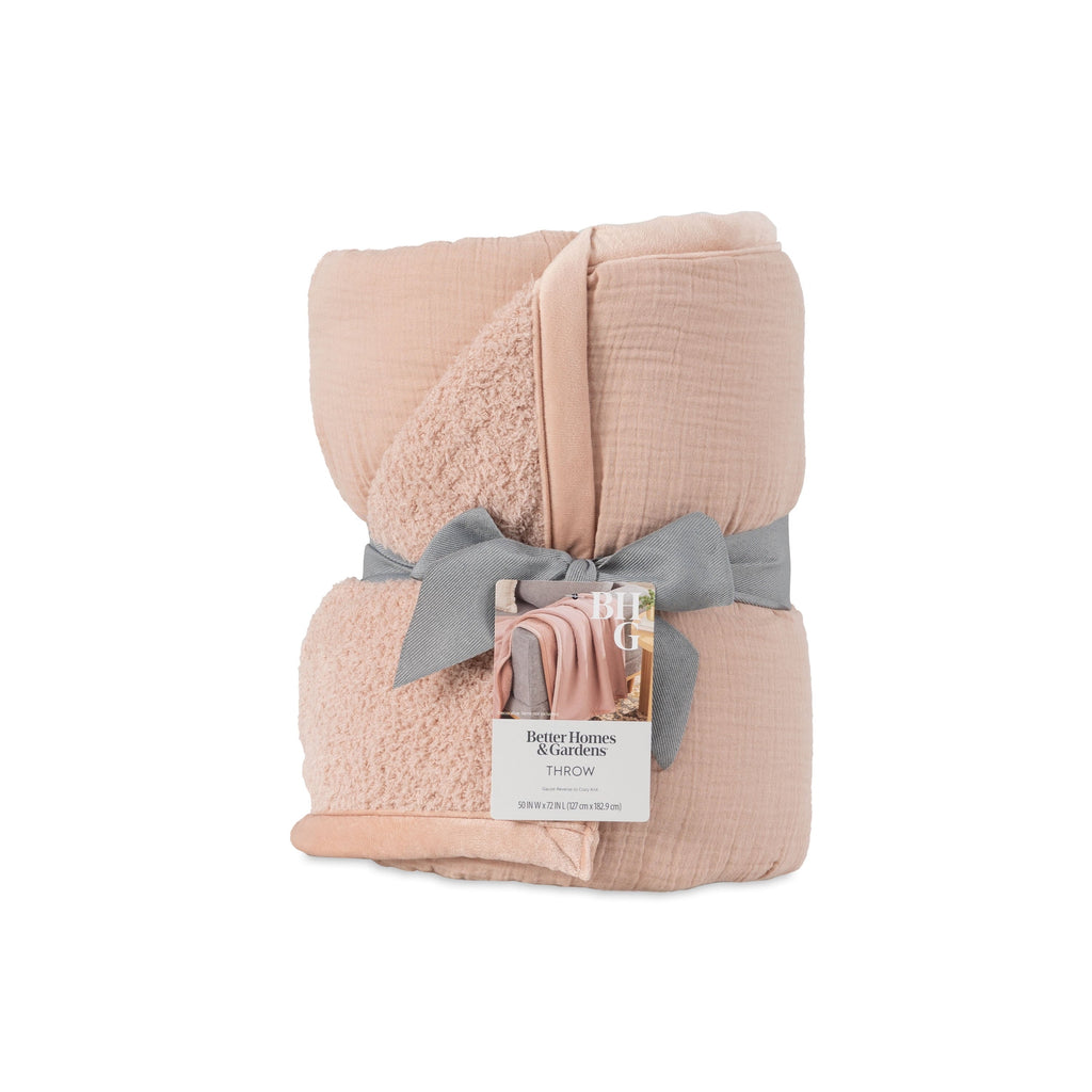 Gauze Reverse to Cozy Knit Super Soft Throw Blanket, Oversized, Antique Blush