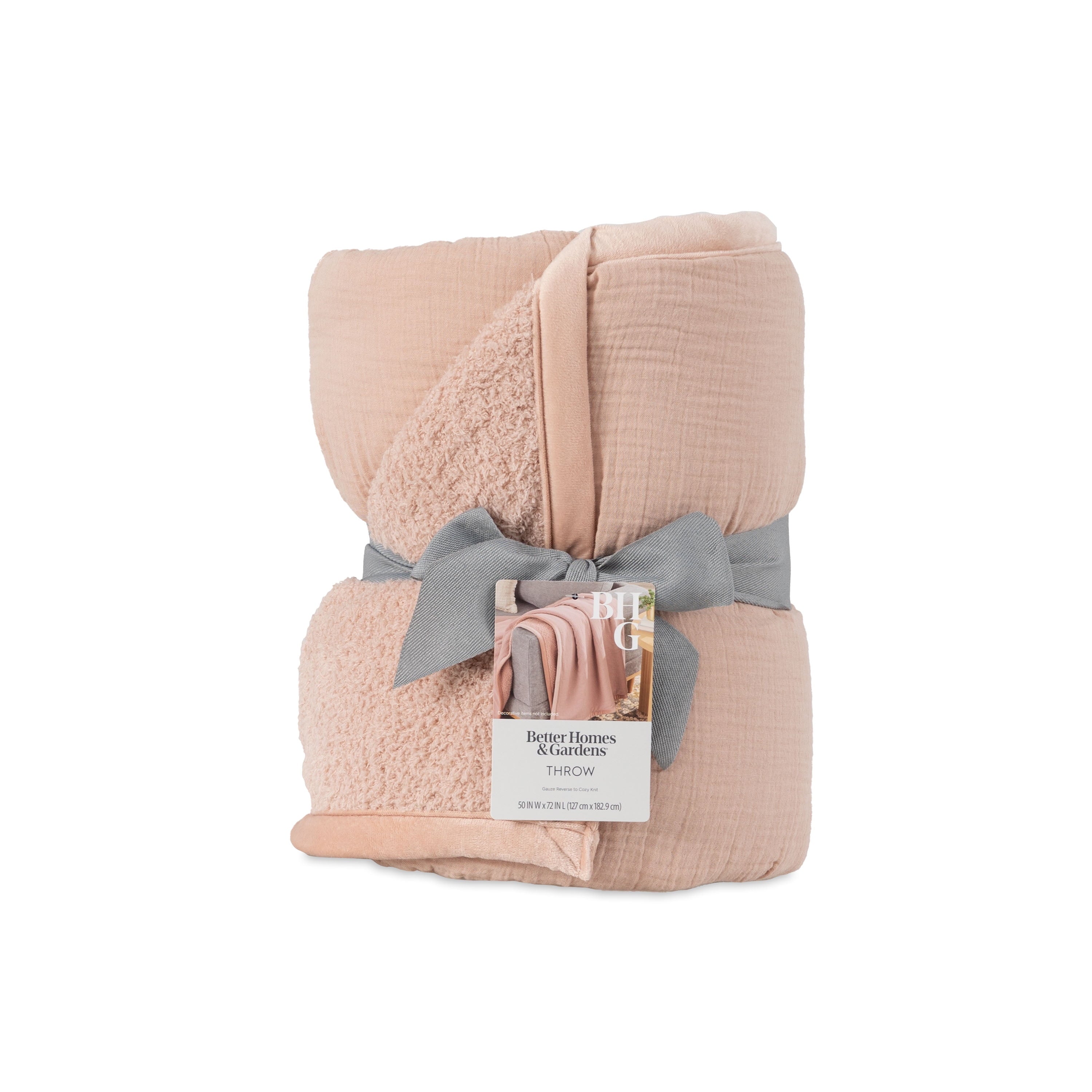 Gauze Reverse to Cozy Knit Super Soft Throw Blanket, Oversized, Antique Blush