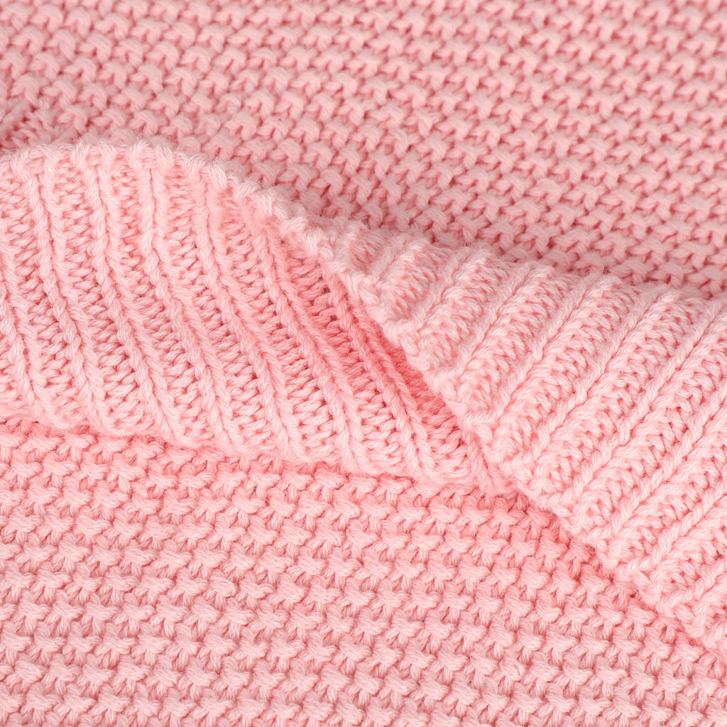 Pure Cotton Soft Cable Knit Throw Blanket Pink 50" x 70"