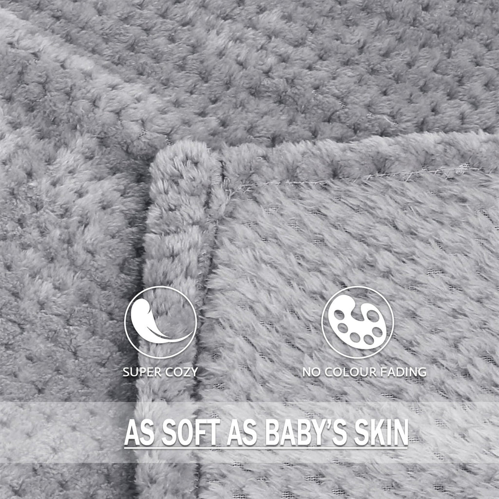 Waffle Textured Extra Large Fleece Blanket, Super Soft and Warm Throw Blanket for Couch, Sofa and Bed (Light Grey, 50...