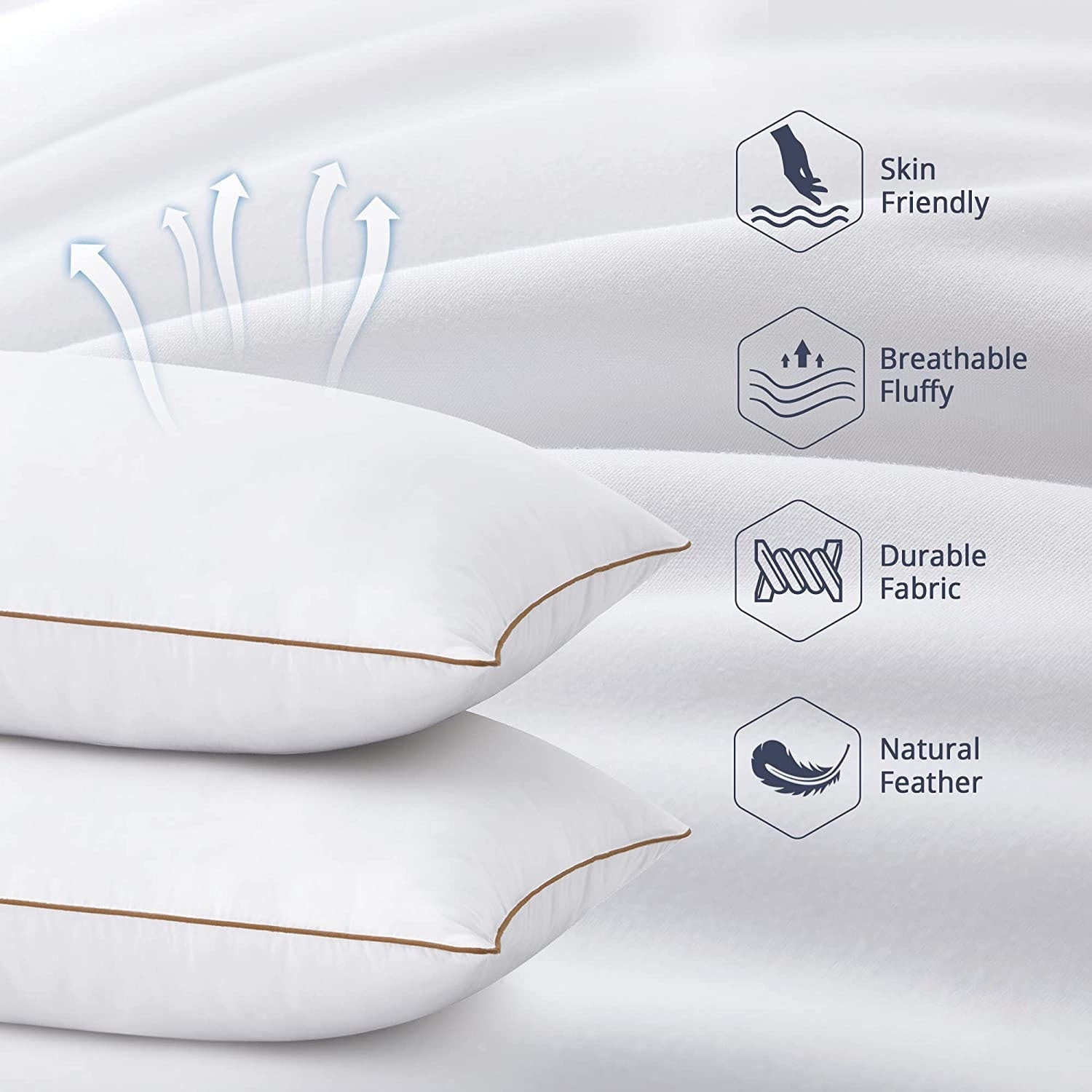 Down Feather Pillows for Bed 20 x 30 Inches Queen Size Set of 2, Medium Firm Luxury Cooling Hotel Collection Feather ...