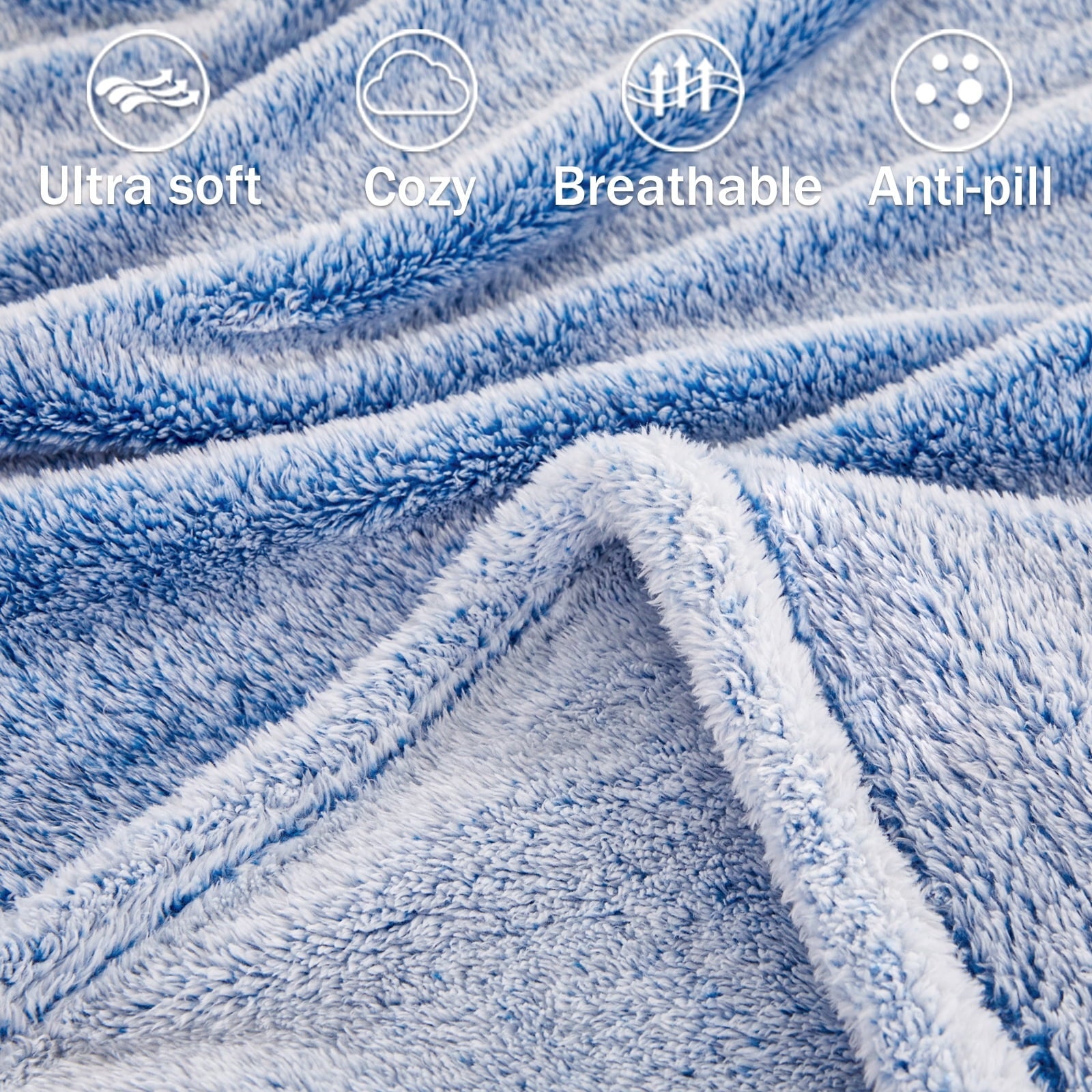 Plush Fuzzy Large Fleece Throw Blanket (50" x 70", Mixed Cobalt Blue)- Soft, Warm and Lightweight