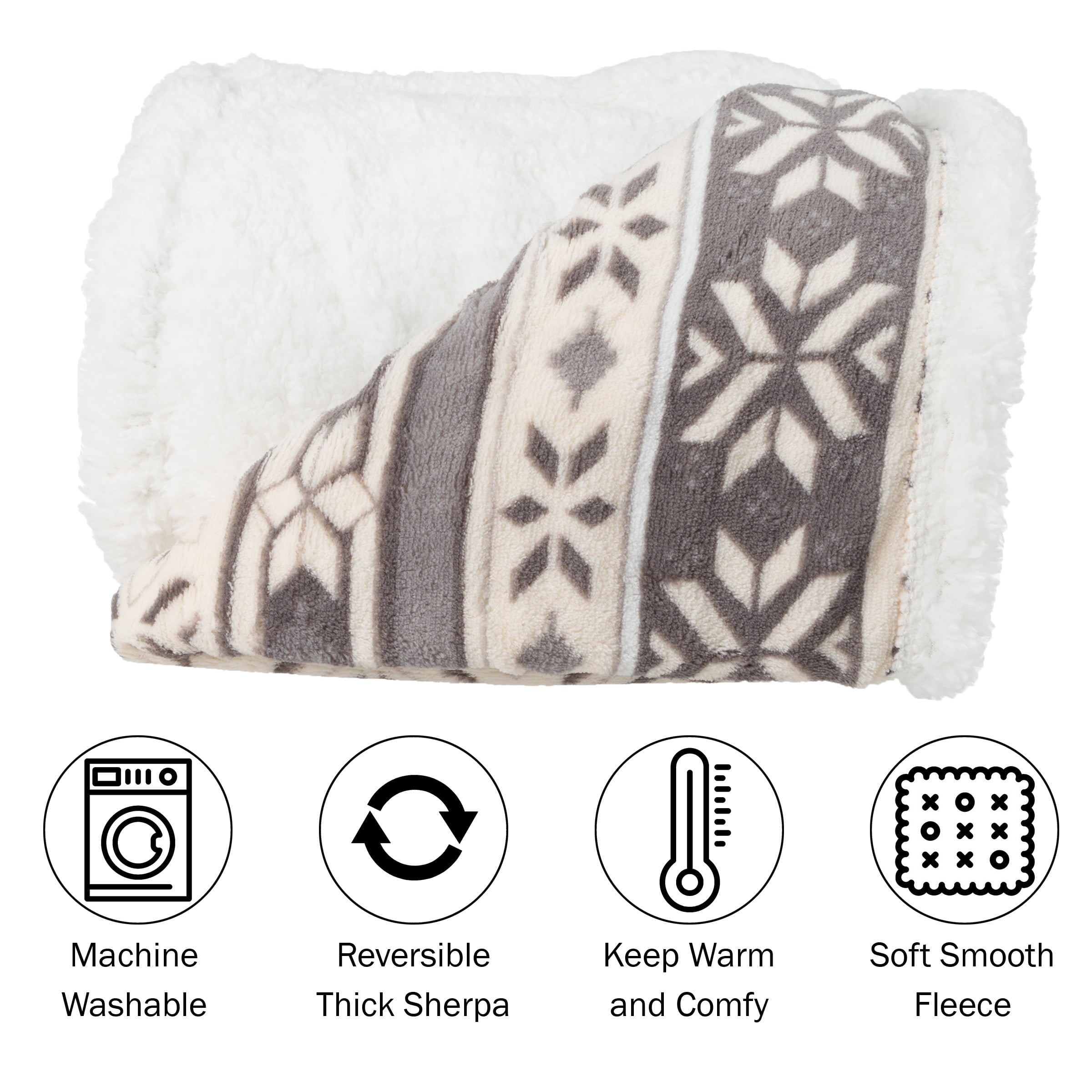50x60-Inch Machine Washable Fleece Blanket with Snowflakes