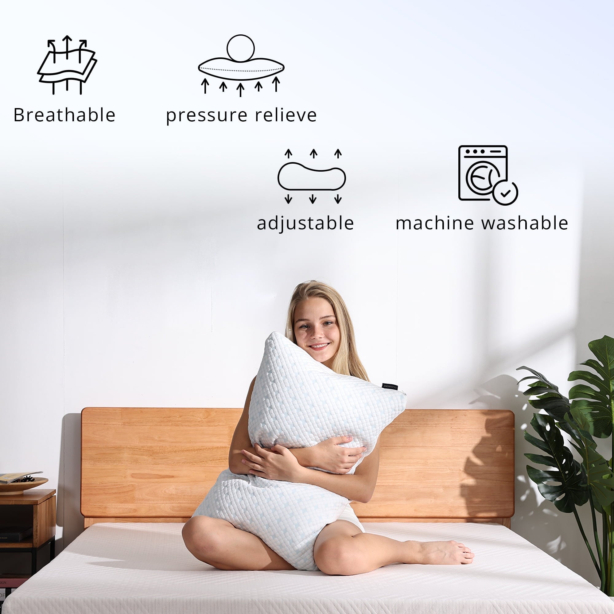 2-Pack Adjustable Cooling Bed Pillows, Shredded Memory Foam Pillows Set of 2, Standard Queen, Dual Sides