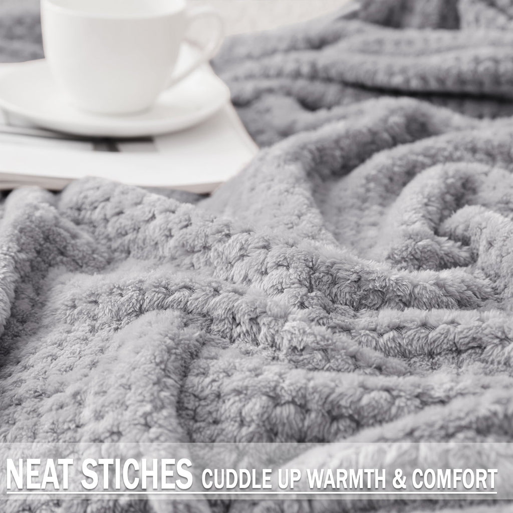 Waffle Textured Extra Large Fleece Blanket, Super Soft and Warm Throw Blanket for Couch, Sofa and Bed (Light Grey, 50...