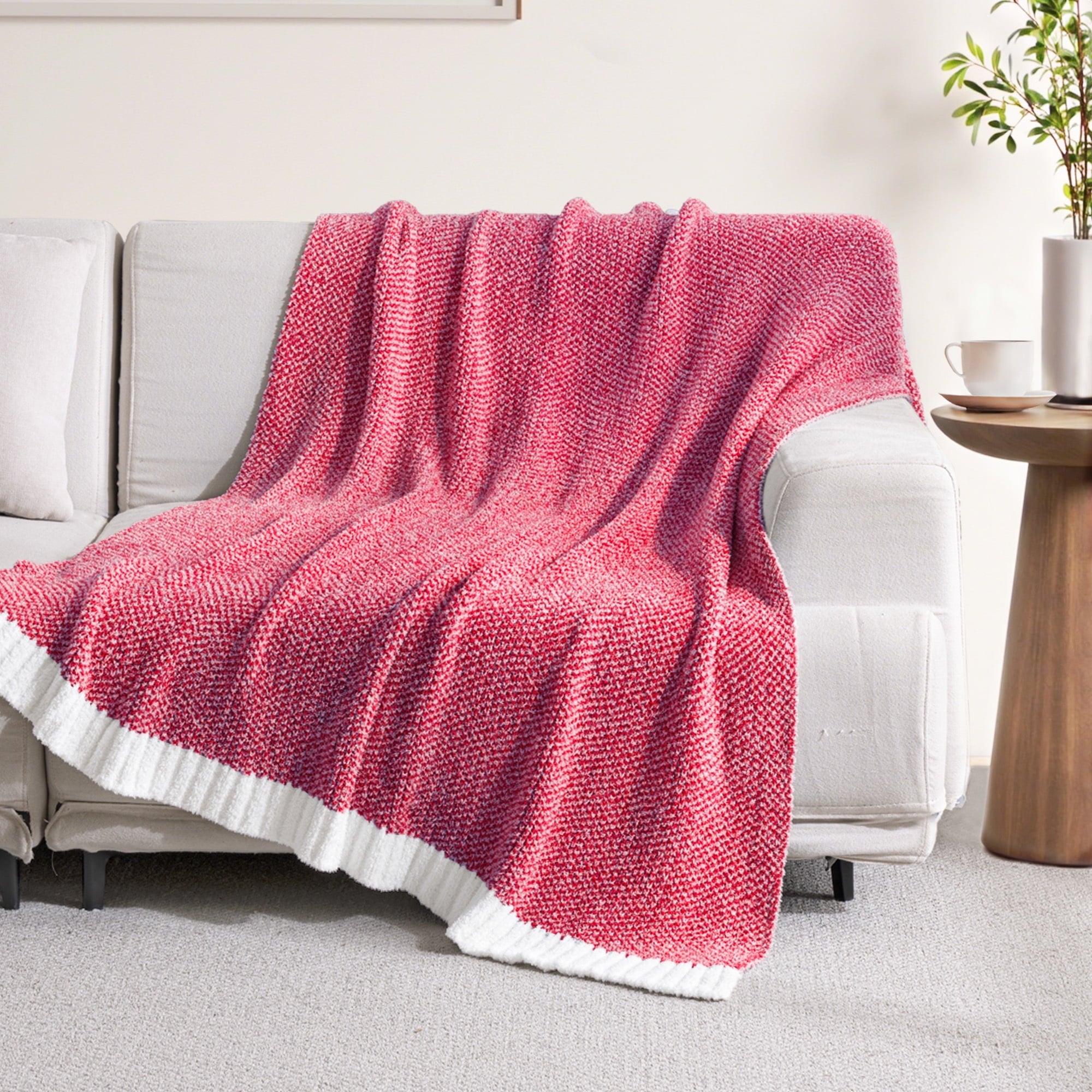 Knit Throw Blanket, Ultra Soft Cozy Fluffy Blankets, Lightweight Fuzzy Plush Throw for Couch and Bed, Mixed Red, 50"x60"