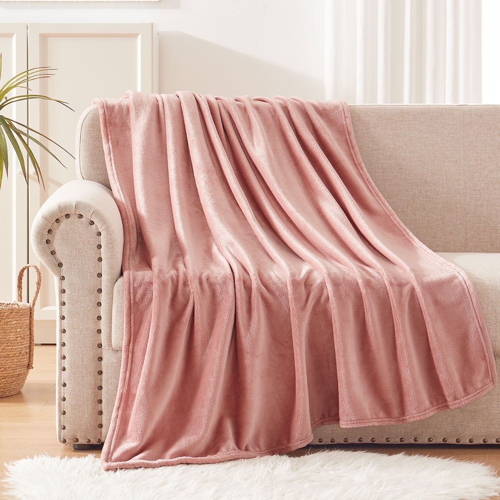 Large Flannel Fleece Velvet Plush Throw Blanket - 50" x 70" (Pink)