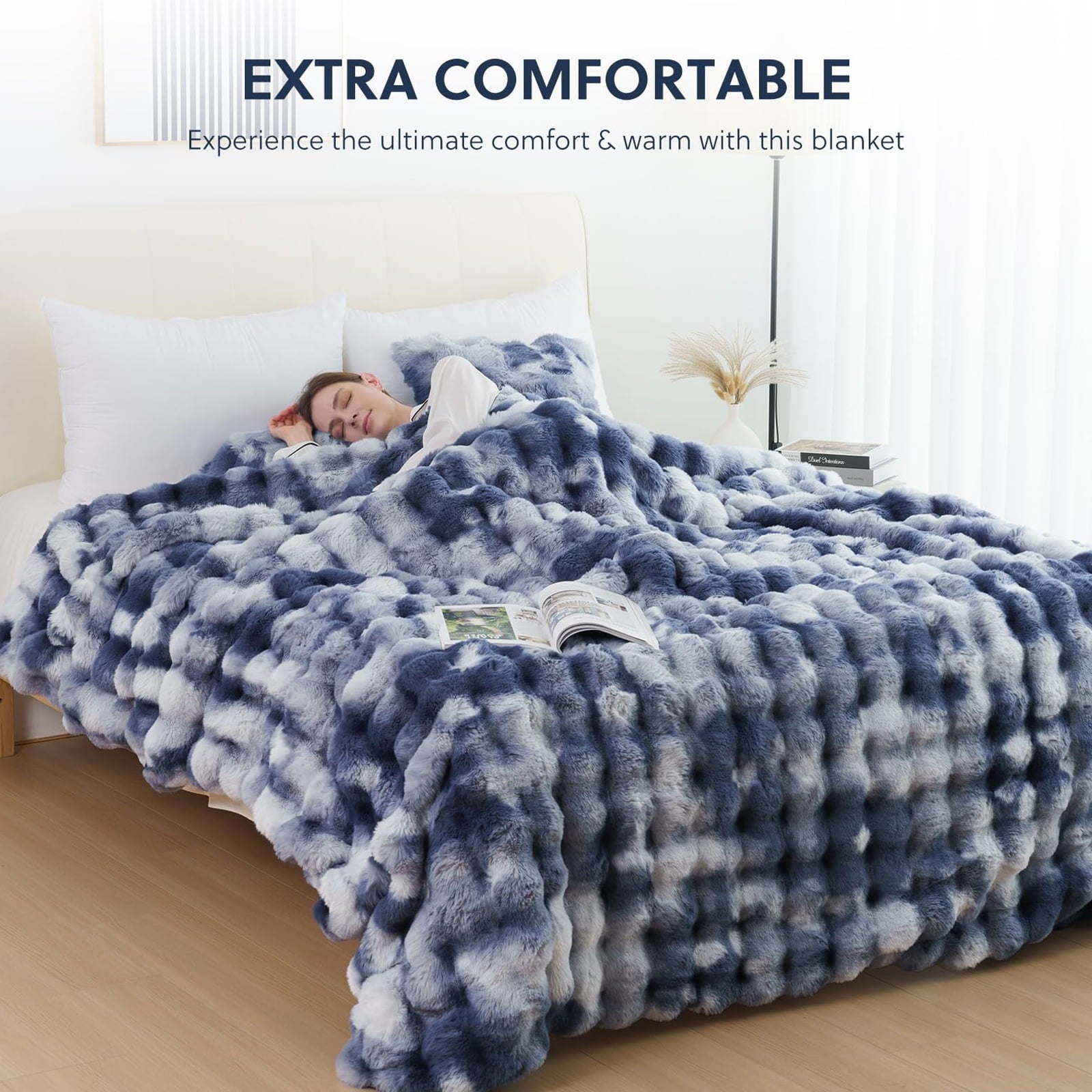 Faux Fur Throw Blanket for Couch Luxury Fluffy Thick Bubble Blanket Warm Cozy Throw for Bedroom Living Room, 50" x 60...