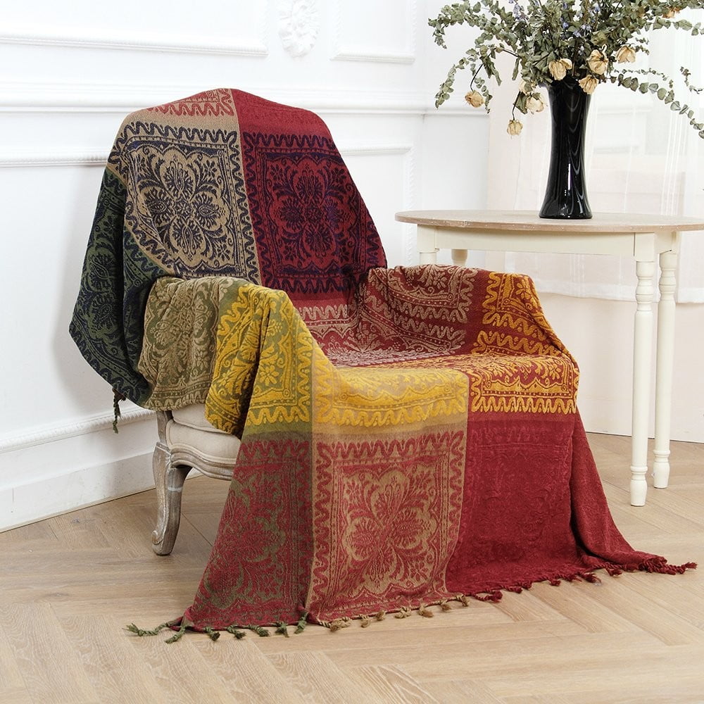75x60 Inch Machine Wash Boho Tribal Throws Blankets Colorful Bohemian Hippie Chenille Throw Covers Couch Furniture So...