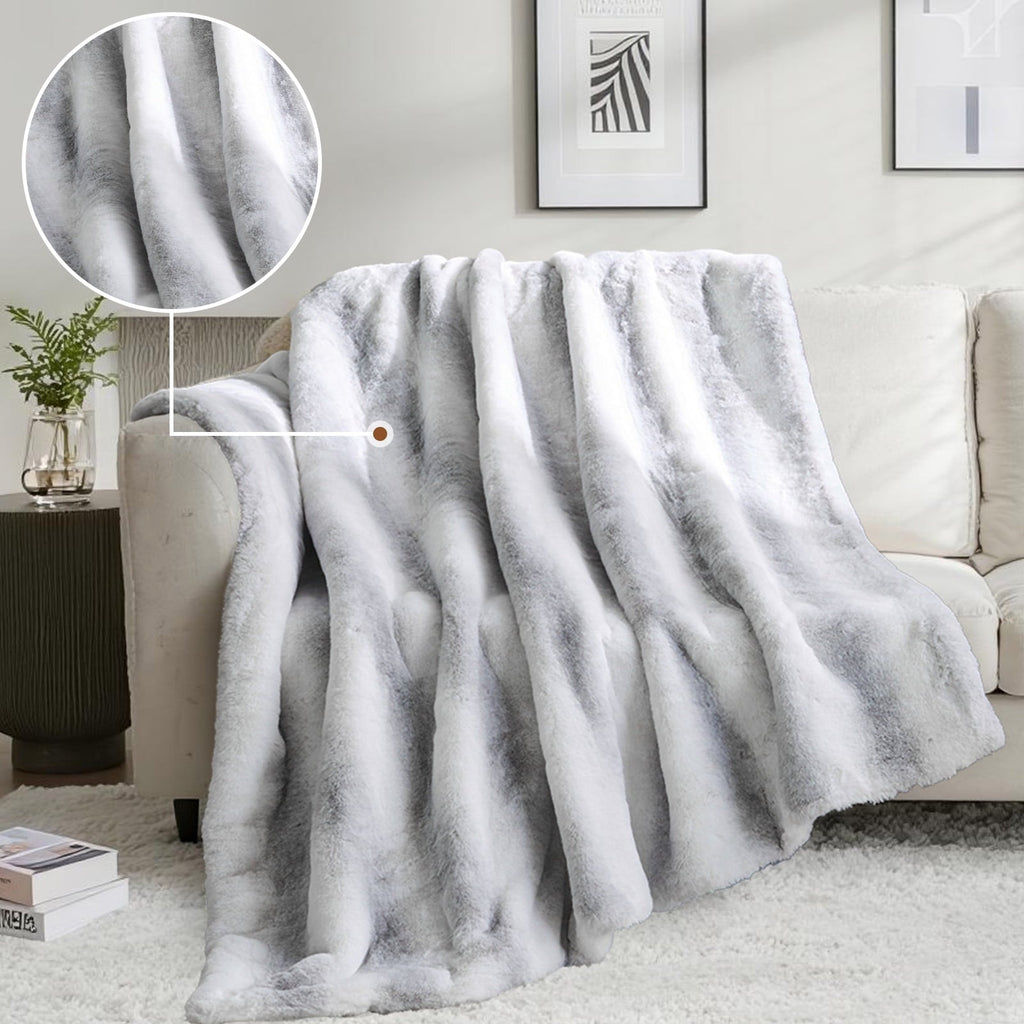 Luxury Faux Fur Throw Blanket for Bed Super Thick Warm Fuzzy Blankets for Bedroom Living Room, 60" x 80", White