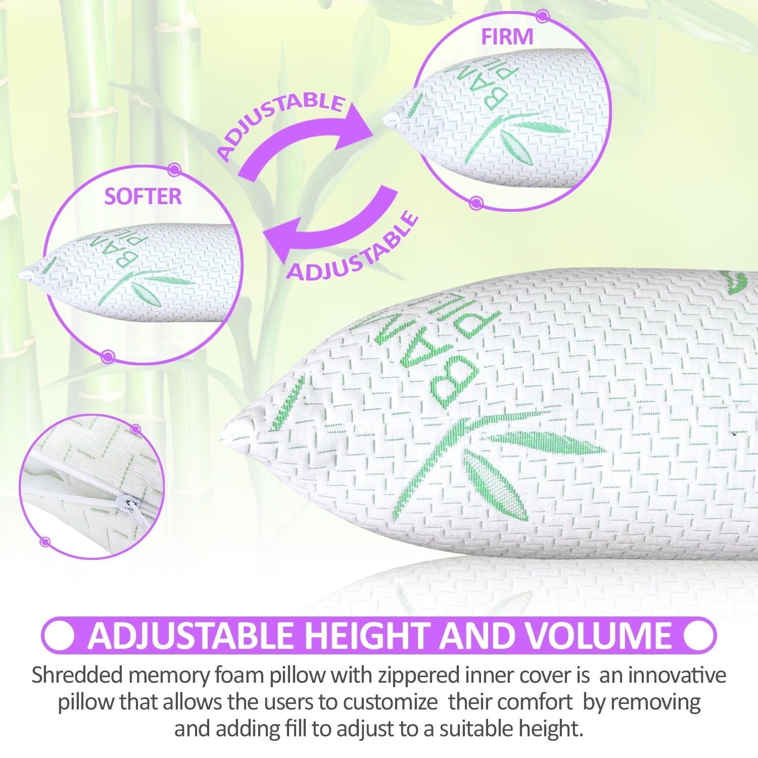 King Size Pillow, Memory Foam Bed Pillows with Washable Pillowcases, King