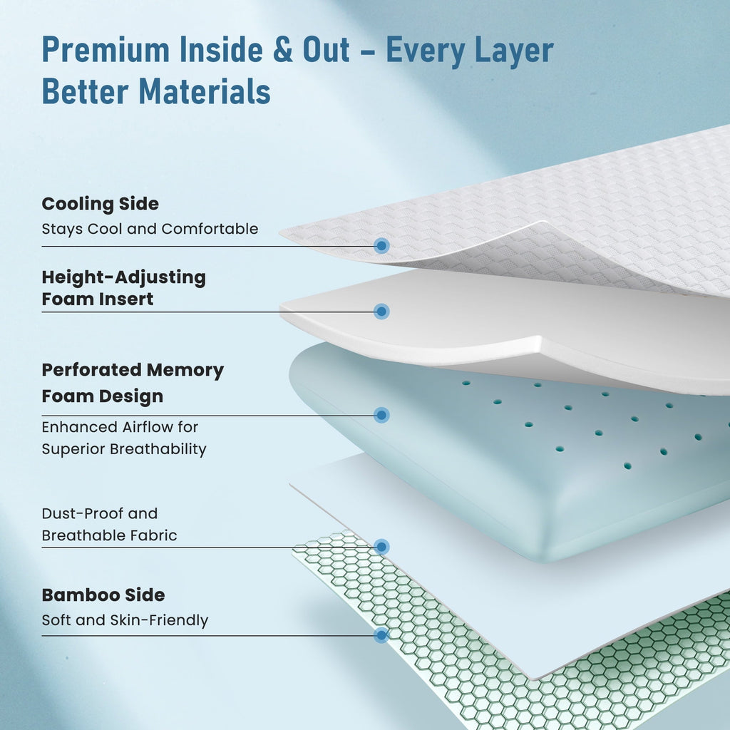 Memory Foam Pillow for Bed, Cooling Pillow with Extra Height Pad, Supportive Bed Pillow for Side, Back & Hot Sleepers...