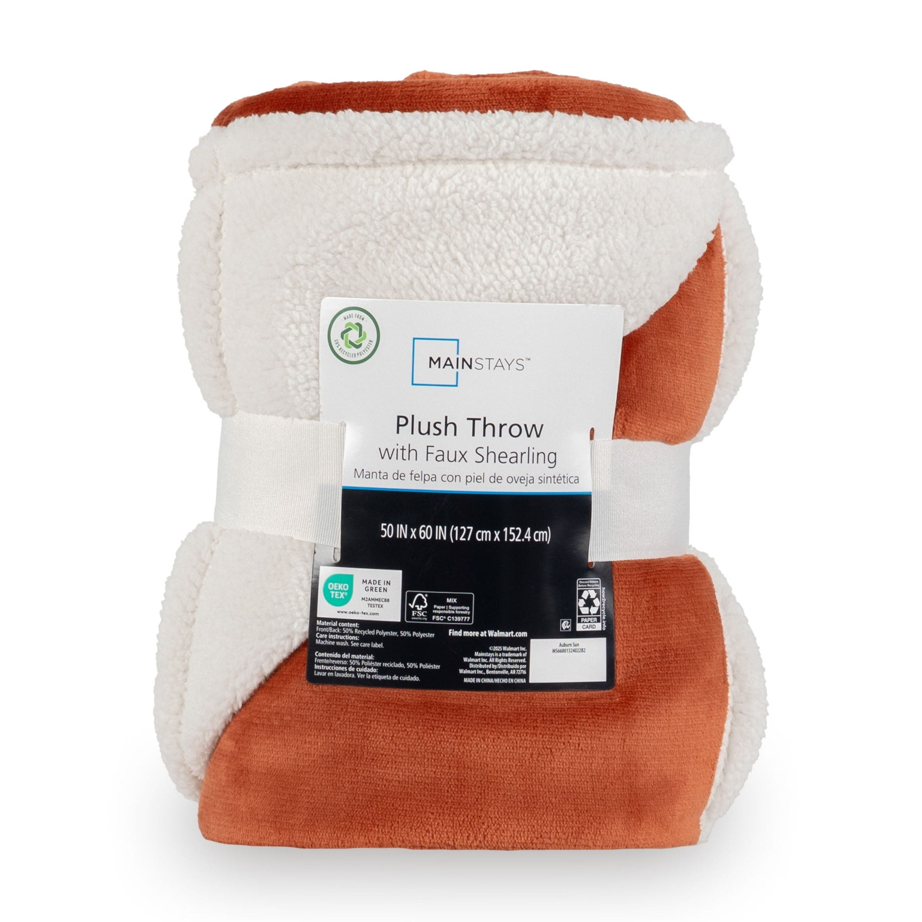 Reversible Printed Velvet Plush and Hampshire Faux Shearling Soft Throw Blanket, Standard Size, Auburn Sun