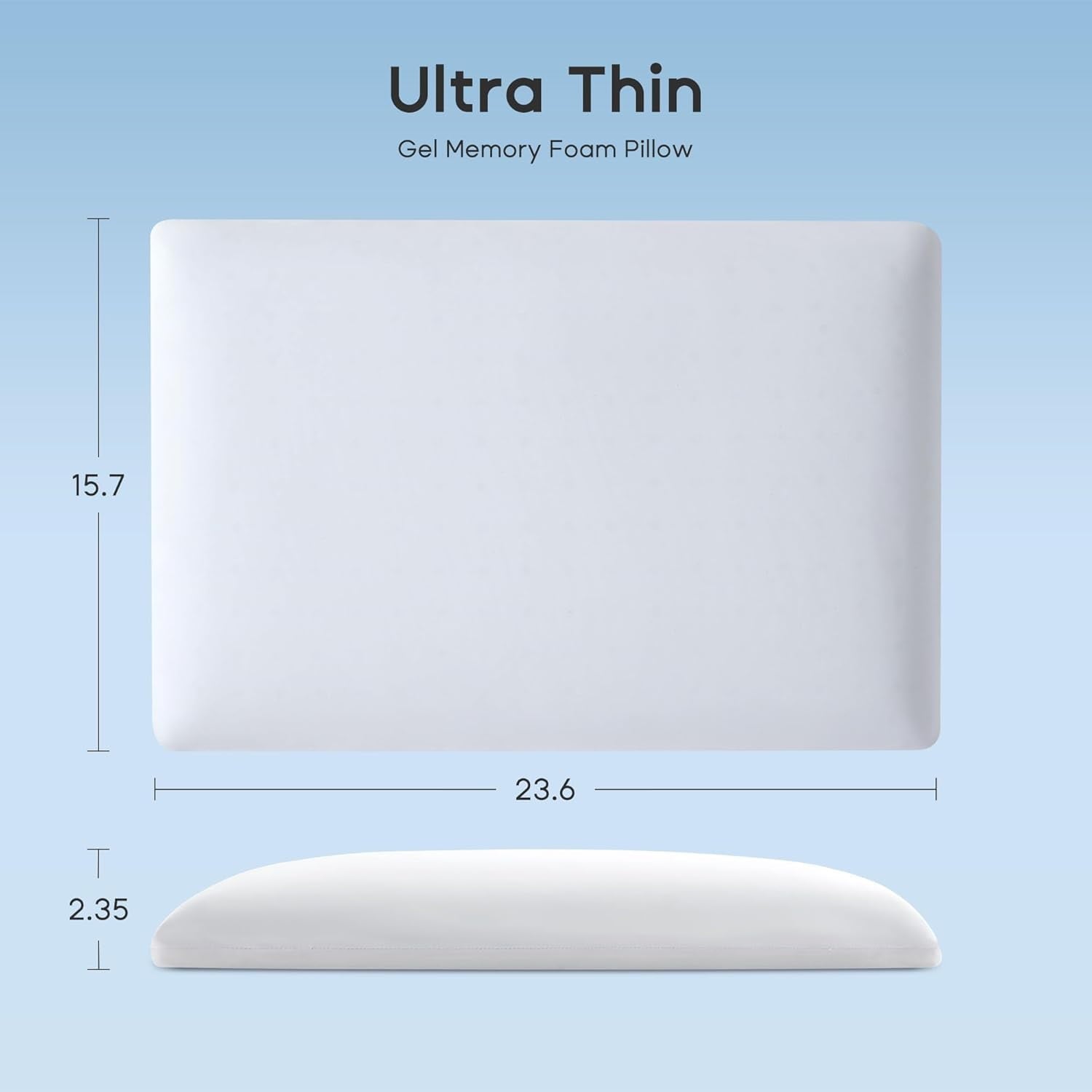 Ultra Thin Cooling Memory Foam Pillows, Summer Bed Pillows for Back, Stomach or Side Sleepers, Flat Pillow with Washa...