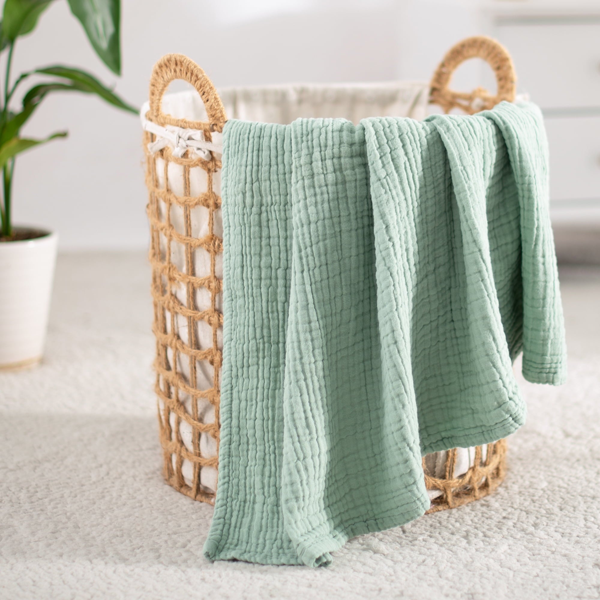 100% Cotton Muslin Throw Blanket Gauze Blankets for Adults Soft Throws for Bed and Couch, 50" x 70" Sage Green