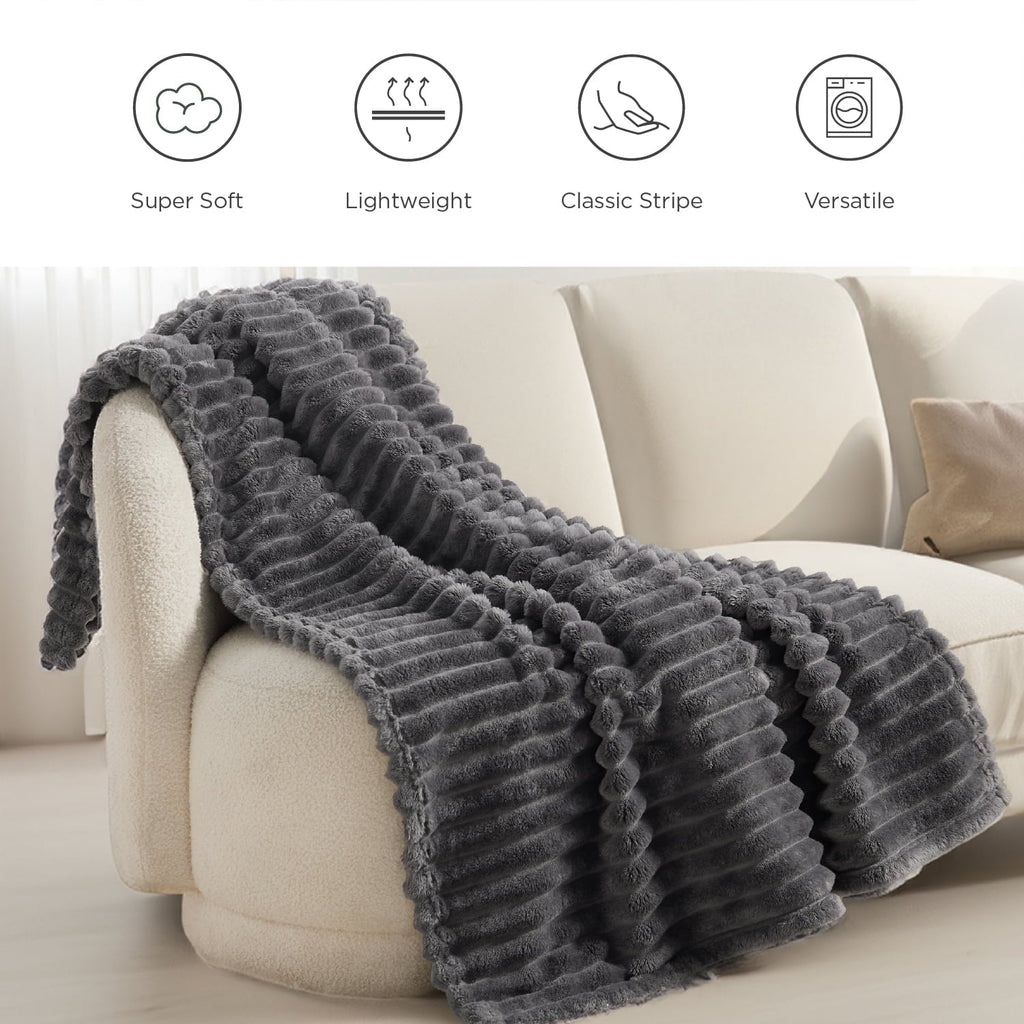 Grey Fleece Throw Blanket for Couch - Super Soft Cozy Blankets for Women, Girls, 50x60 inches