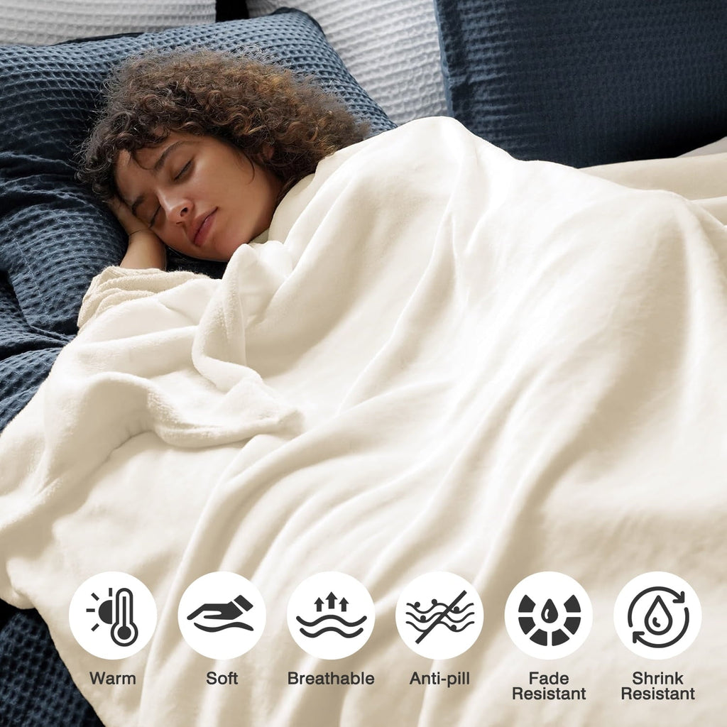 Throw Blanket for Couch, Ultra Soft Cream White Throws for Travel Camping Sofa Bed, Lightweight Cozy Bed Blanket for ...