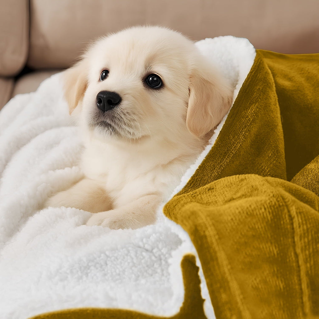 Moonlight20015 Sherpa Blanket Fluffy Plush Couch & Travel Blanket Reversible Throw Size Ochre Color
