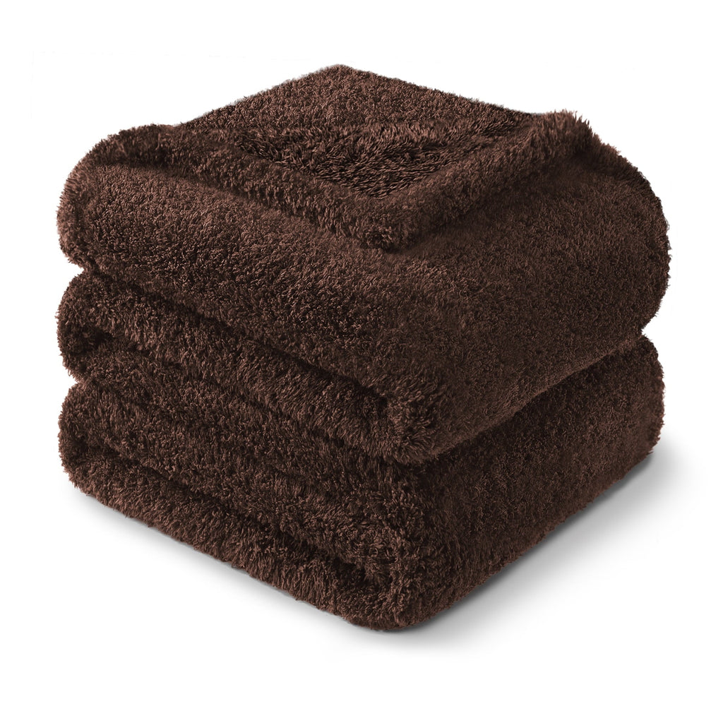 Fuzzy Fleece Throw Blanket for Couch Sofa, Lightweight Fluffy Solid Velvet Blanket, 50x60 Inches, Coffee