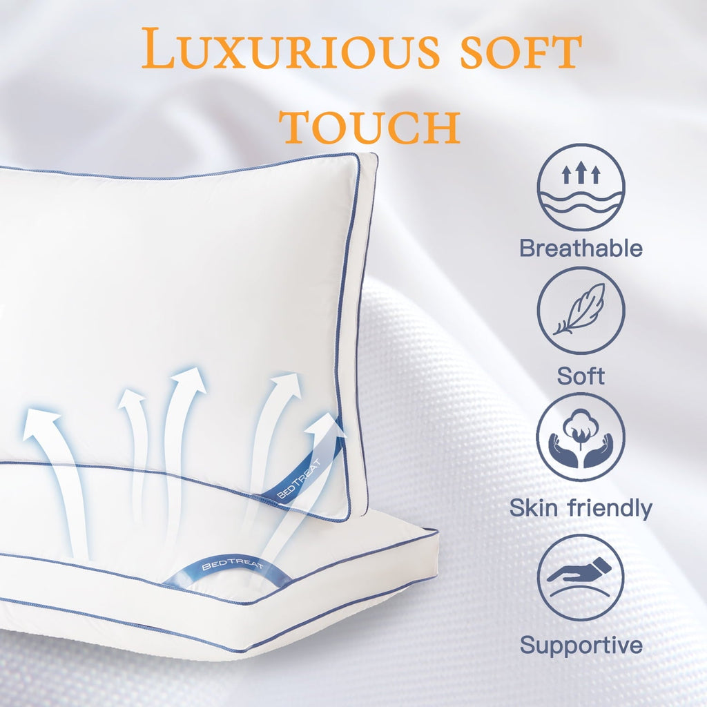 Goose Down Feather Pillows Queen Size Set of 2, Luxury Soft Hotel Quality pillows for Sleeping, Organic Cotton Cover ...