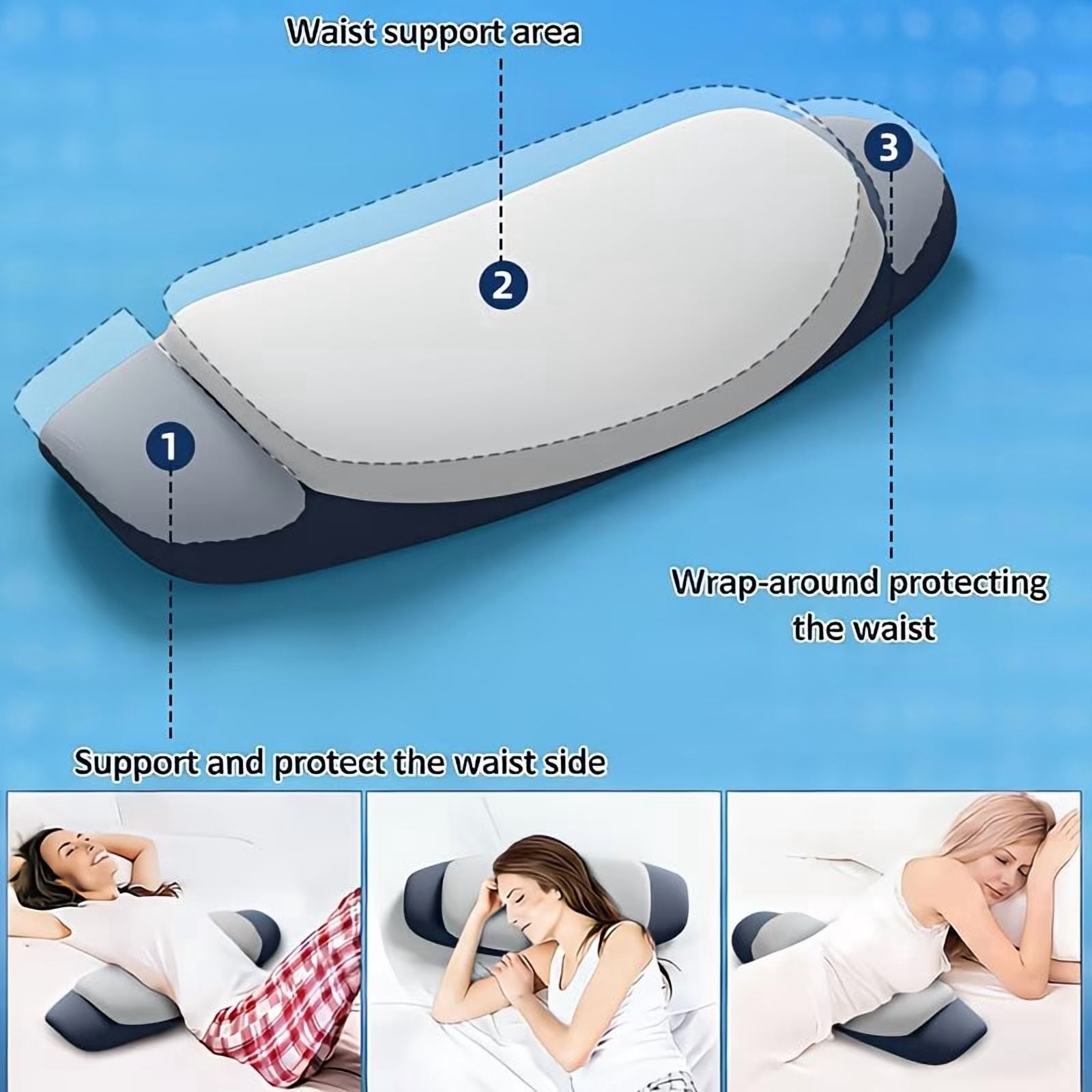 Lumbar Support Pillow for Bed, Memory Foam Ergonomic Lower Back Support Waist Pillow for Side Back and Stomach Sleepe...