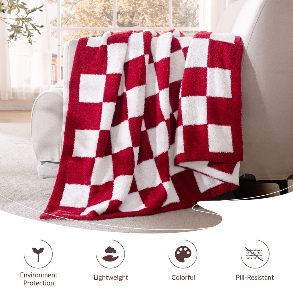 Checkered Knit Throw Blanket, Ultra Soft Cozy Fluffy Checkerboard Blankets, Lightweight Fuzzy Plush Throw for Couch a...