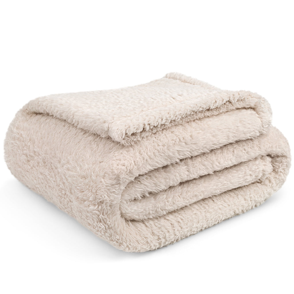 Sherpa Throw Blanket For Couch Sofa, Cream Beige Fluffy Warm Plush Blanket for Bed, Cozy Super Soft Lightweight Throw...