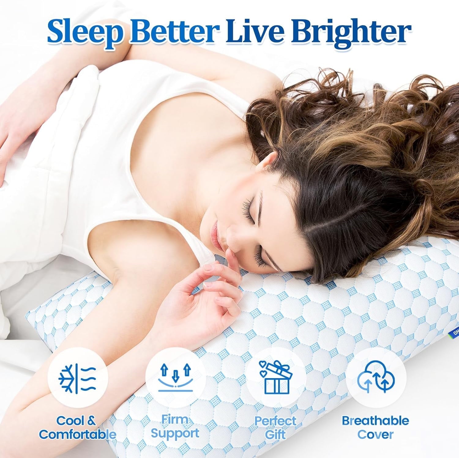 Memory Foam Pillow for Bed, Firm Cooling Pillow with Washable Cover, Supportive Bed Pillow for Side,Stomach and Back ...