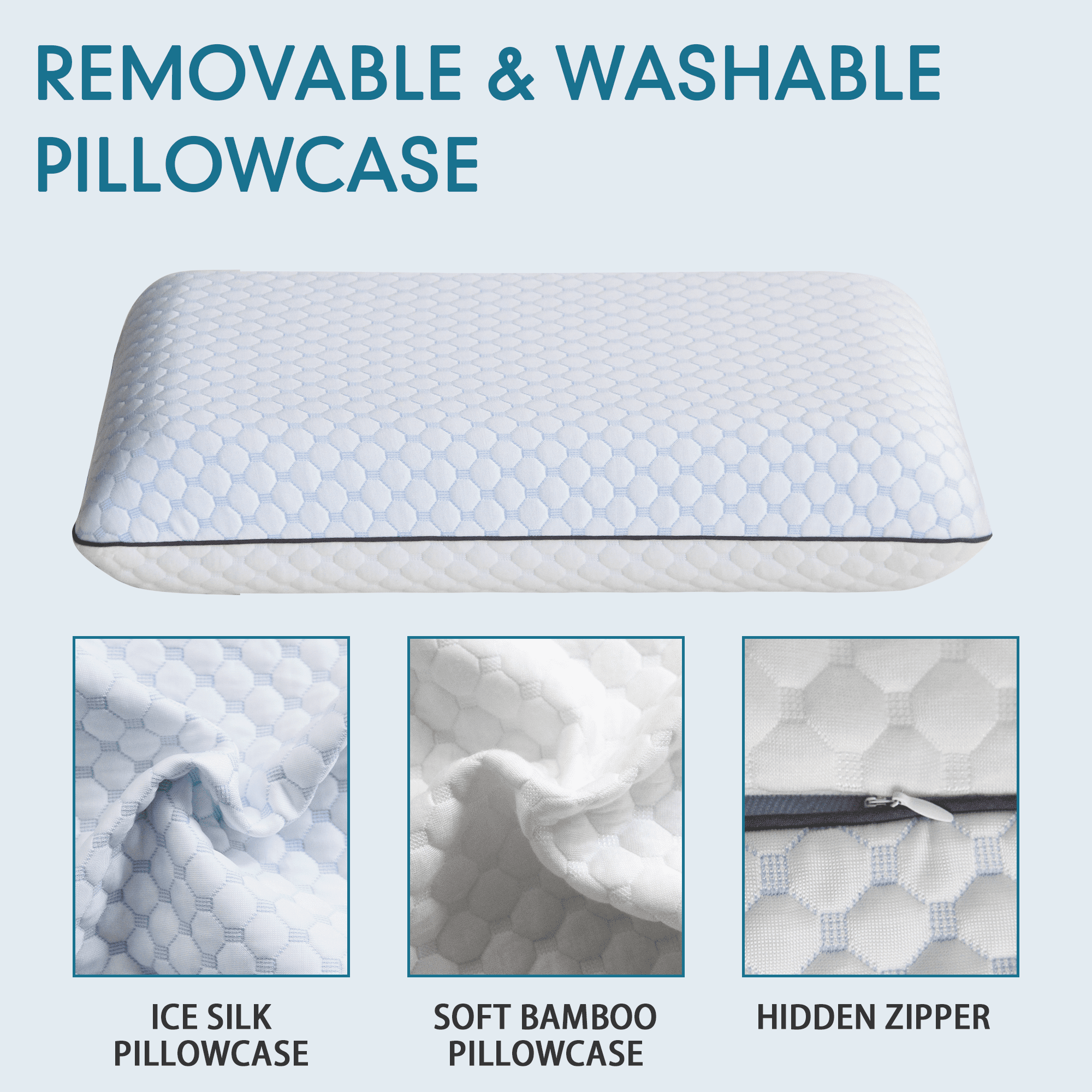 Gel Memory Foam Pillow, Queen Size Bed Pillow, Washable Cover, Cooling, Breathable Neck Pillow for Sleeping
