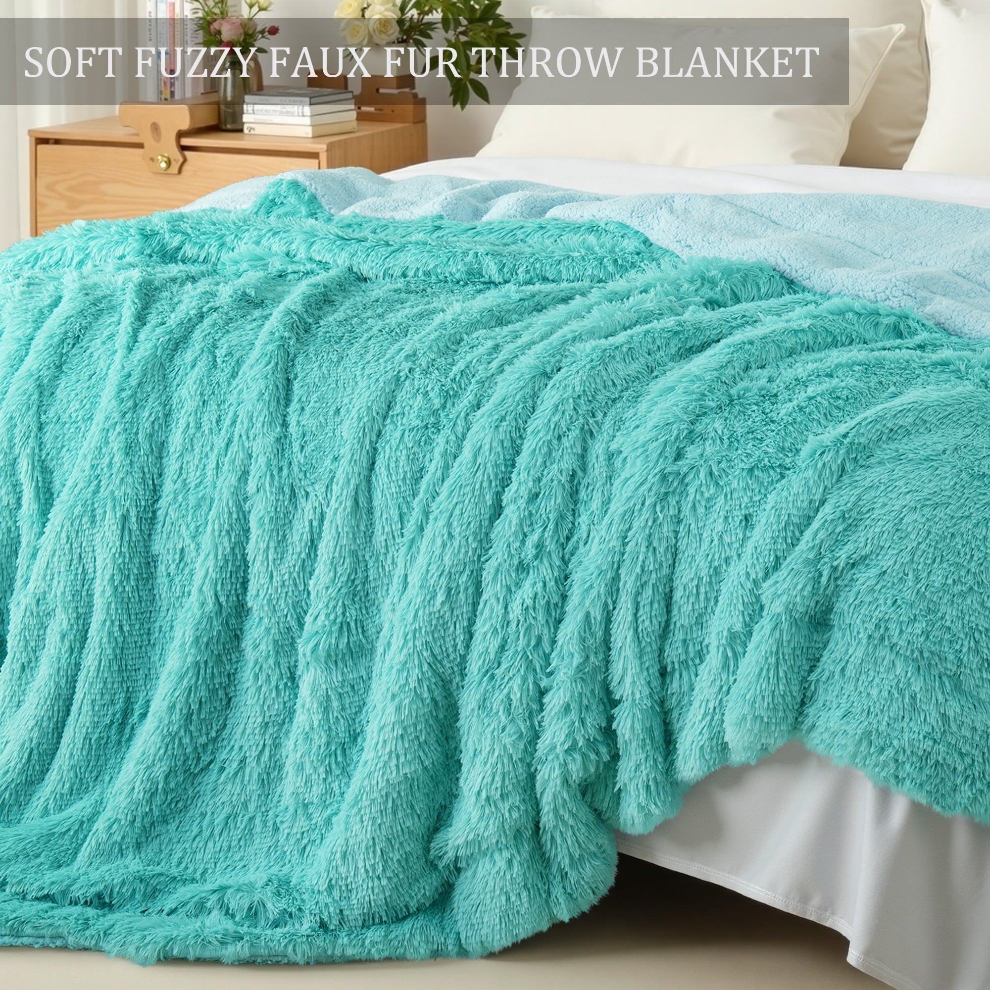 Fuzzy Faux Fur Throw Blanket, Reversible Shaggy Sherpa Fleece Blankets,Fluffy Plush Warm Throws for Couch, Bed, 50x60...