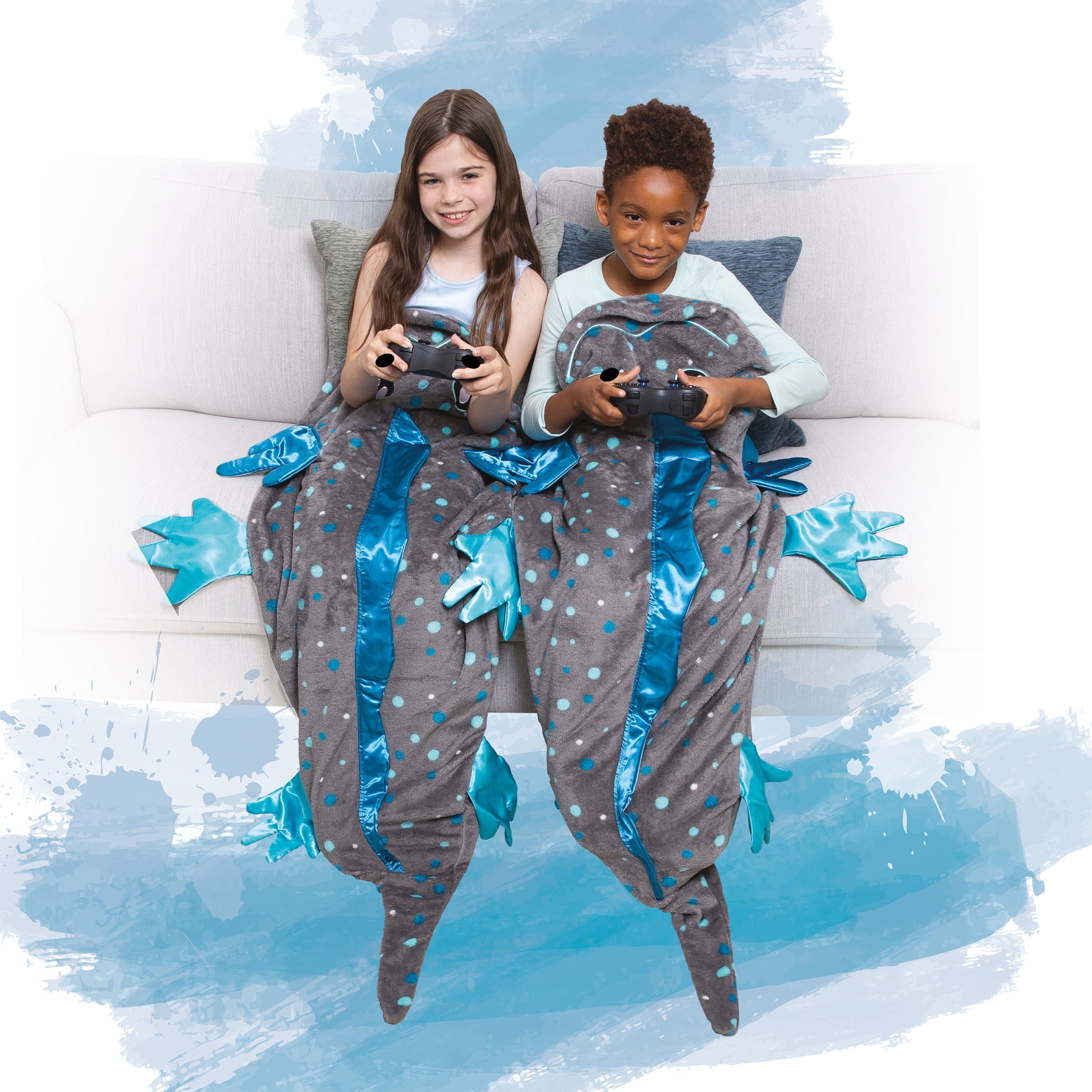 Tails, The Original Wearable Blanket with Sleeves, Super Soft Throw Fleece, Axolotl, Ages 5+