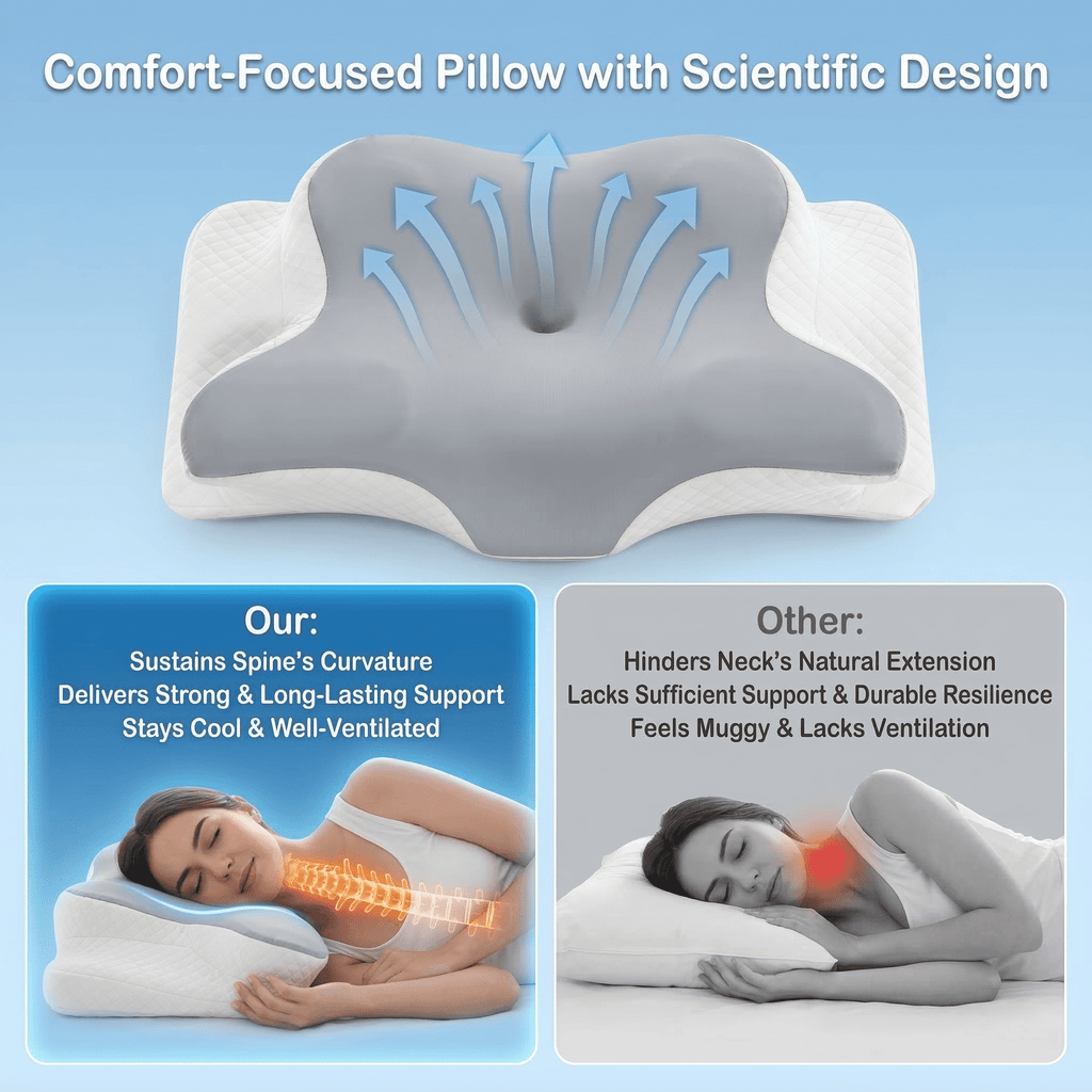 Memory Foam Contour Pillows - Neck Pain Relief, Orthopedic Cervical, Breathable Washable Cover