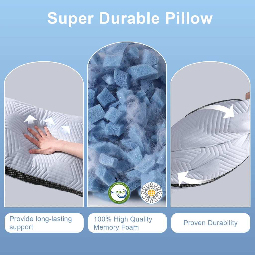 Soft Bed Pillow, Shredded Memory Foam Pillow, Comfortable Sleeping Pillow, Standard Size, Affordable Everyday Use