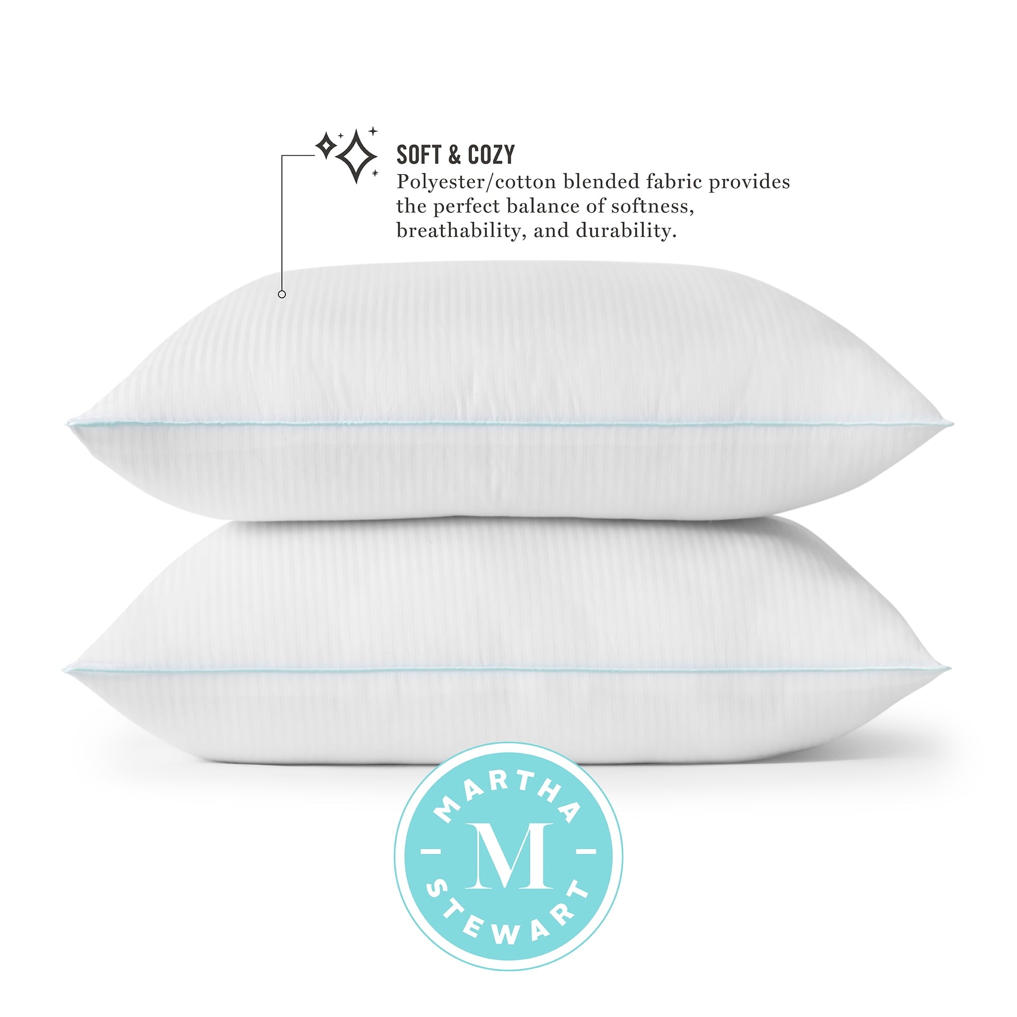 Classic Stripe Bed Pillows Standard / Queen Size Set Of 2, Enhanced Loft Plush Pillow for All Sleep Positions, 20" x ...