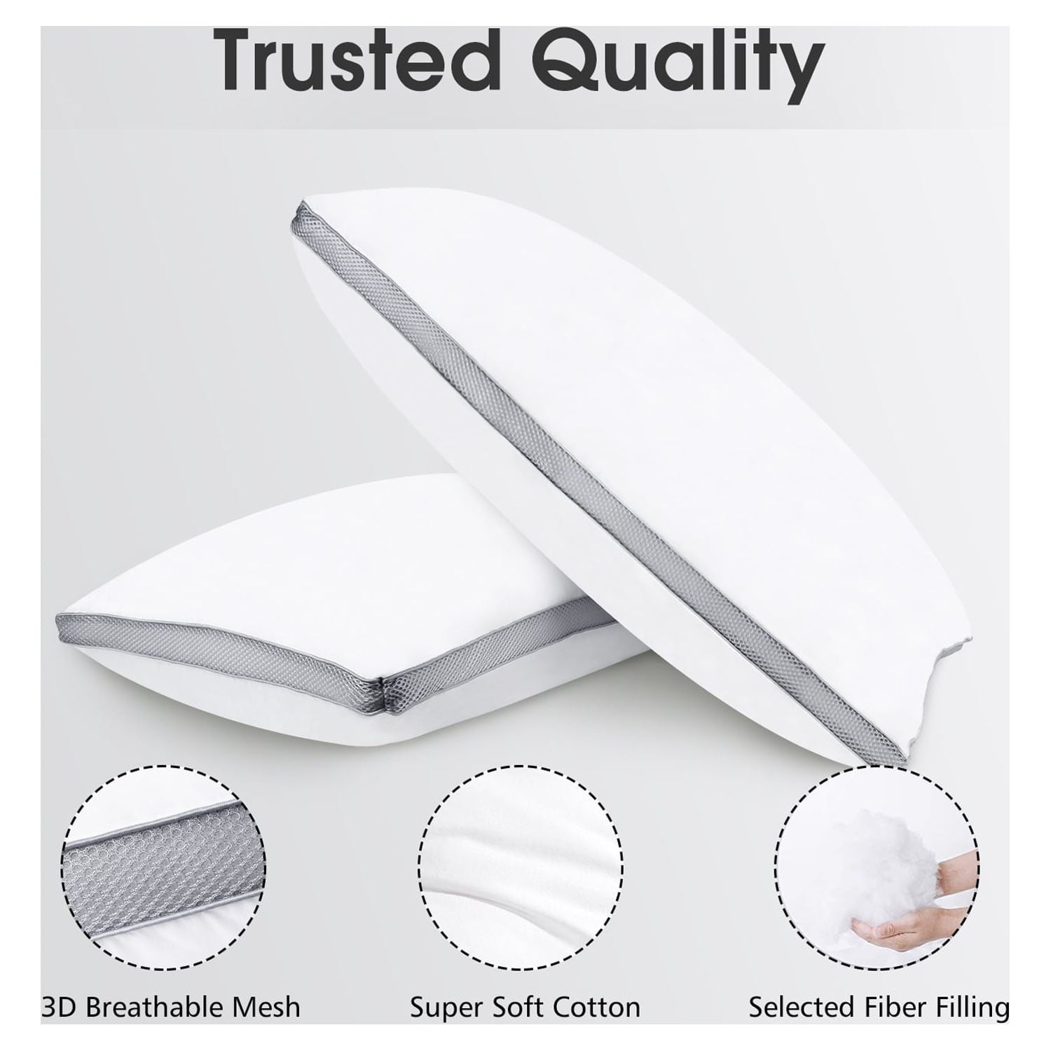 Down Alternative Bed Pillow with Cotton Cover and Gusset, 2 Pack, Queen, 20"x26"