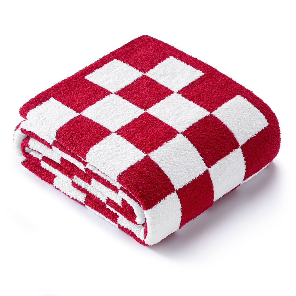 Checkered Knit Throw Blanket, Ultra Soft Cozy Fluffy Checkerboard Blankets, Lightweight Fuzzy Plush Throw for Couch a...