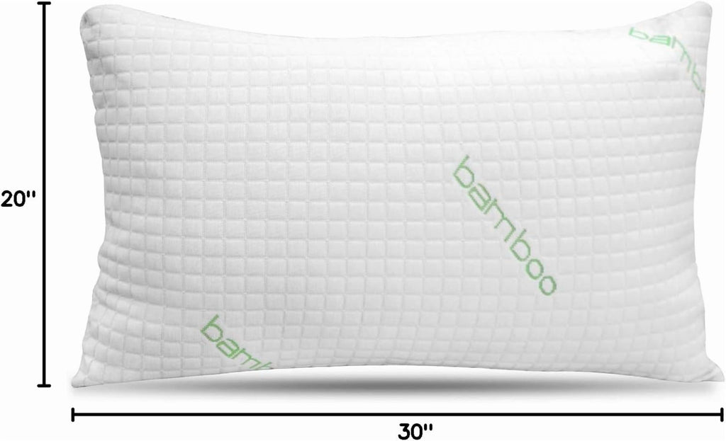 Queen Size Bamboo Pillow, Memory Foam Bed Pillows with Washable Pillowcases, Queen