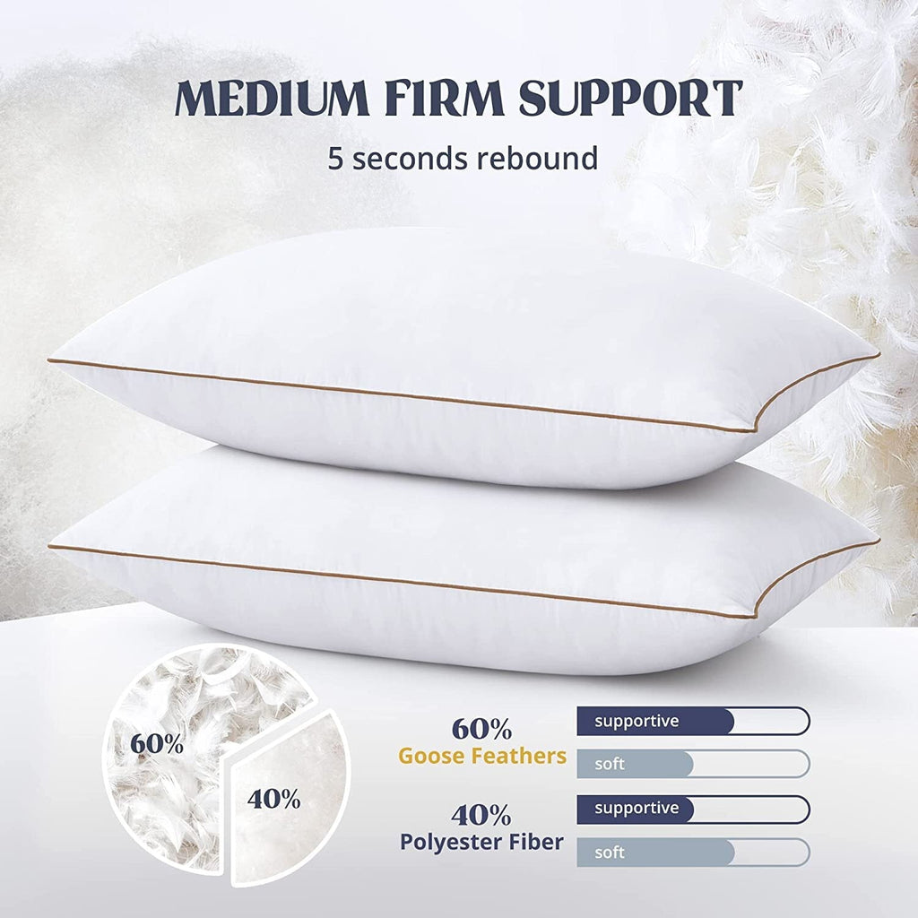 Down Feather Pillows for Bed 20 x 30 Inches Queen Size Set of 2, Medium Firm Luxury Cooling Hotel Collection Feather ...