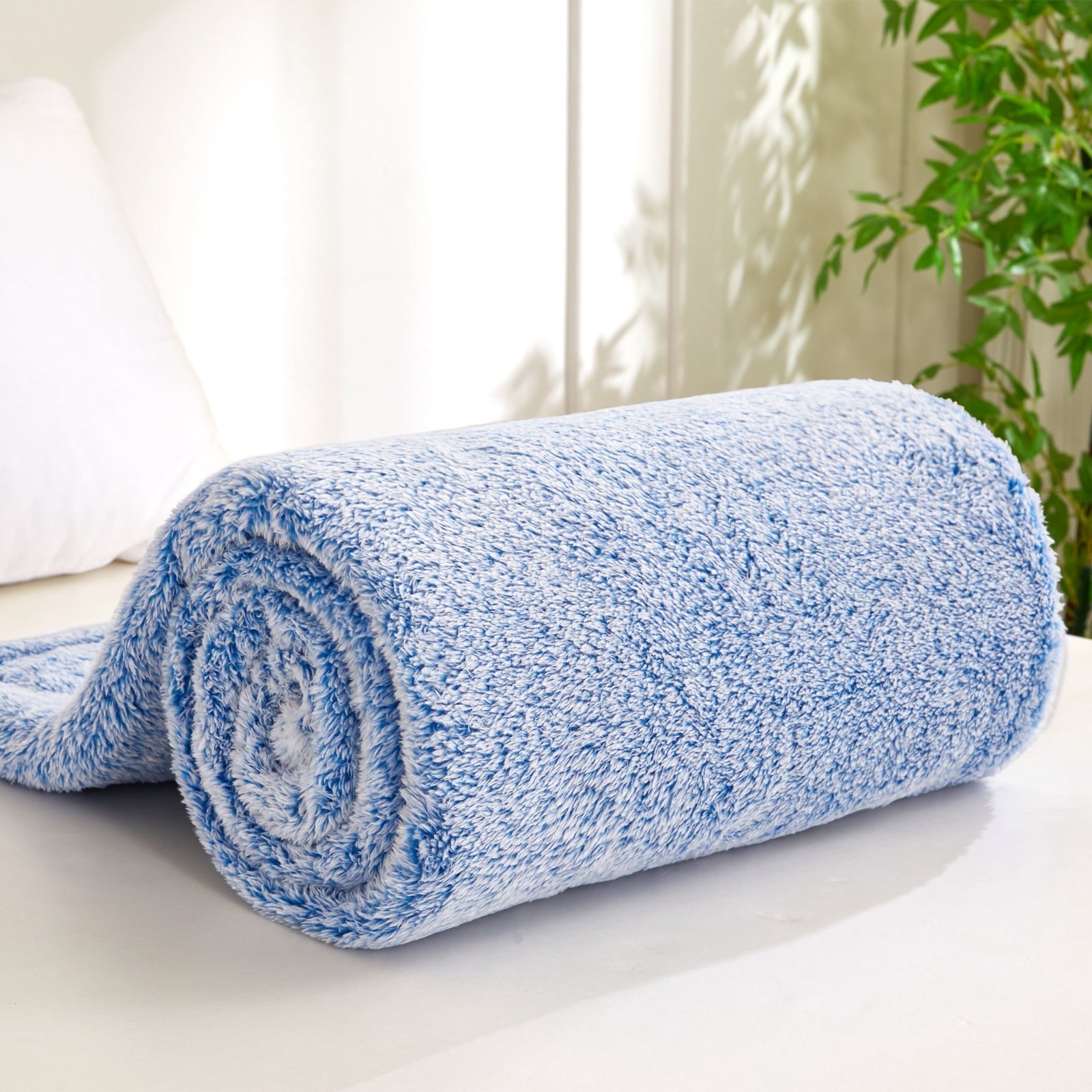 Plush Fuzzy Large Fleece Throw Blanket (50" x 70", Mixed Cobalt Blue)- Soft, Warm and Lightweight