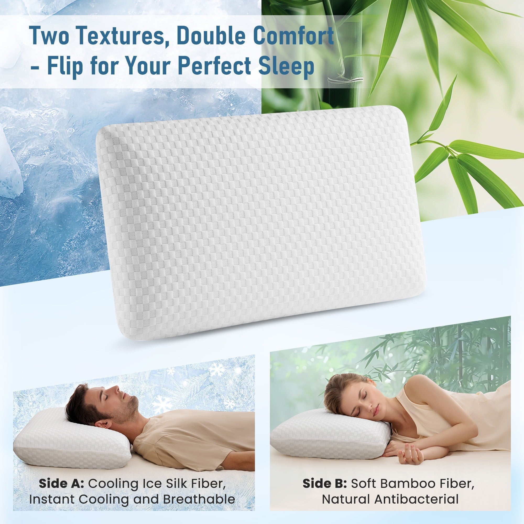 Memory Foam Pillow for Bed, Cooling Pillow with Extra Height Pad, Supportive Bed Pillow for Side, Back & Hot Sleepers...