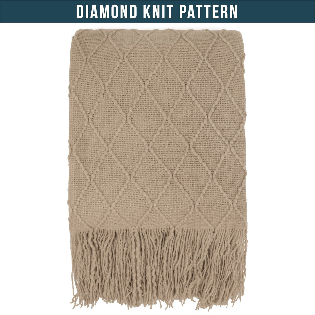 Tan Taupe Knit Throw Blanket for Couch Bed, Soft Knitted Farmhouse Sofa Throw for Living Room, Lightweight Decorative...